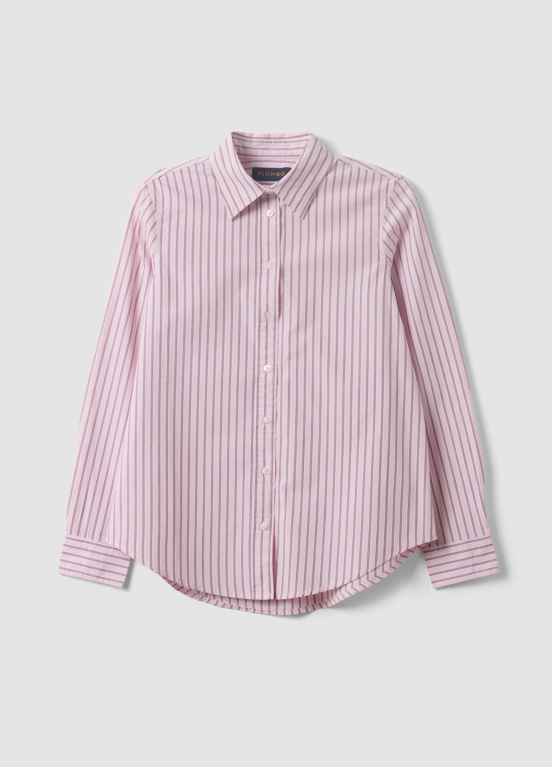 Camicia Rosa A Righe In Popeline Regular Fit