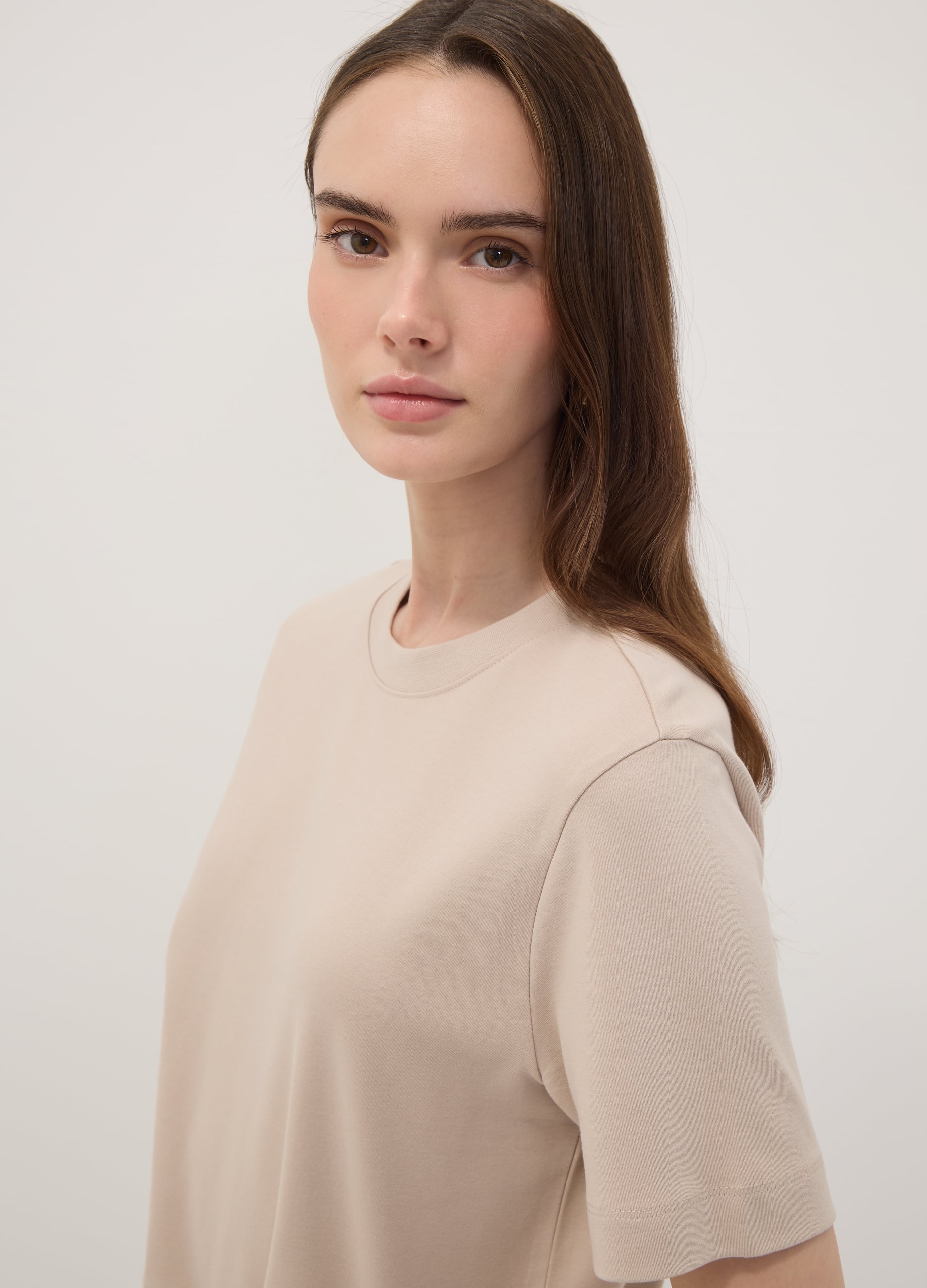 T-shirt Relaxed Fit Beige In Puro Cotone A Maniche Corte