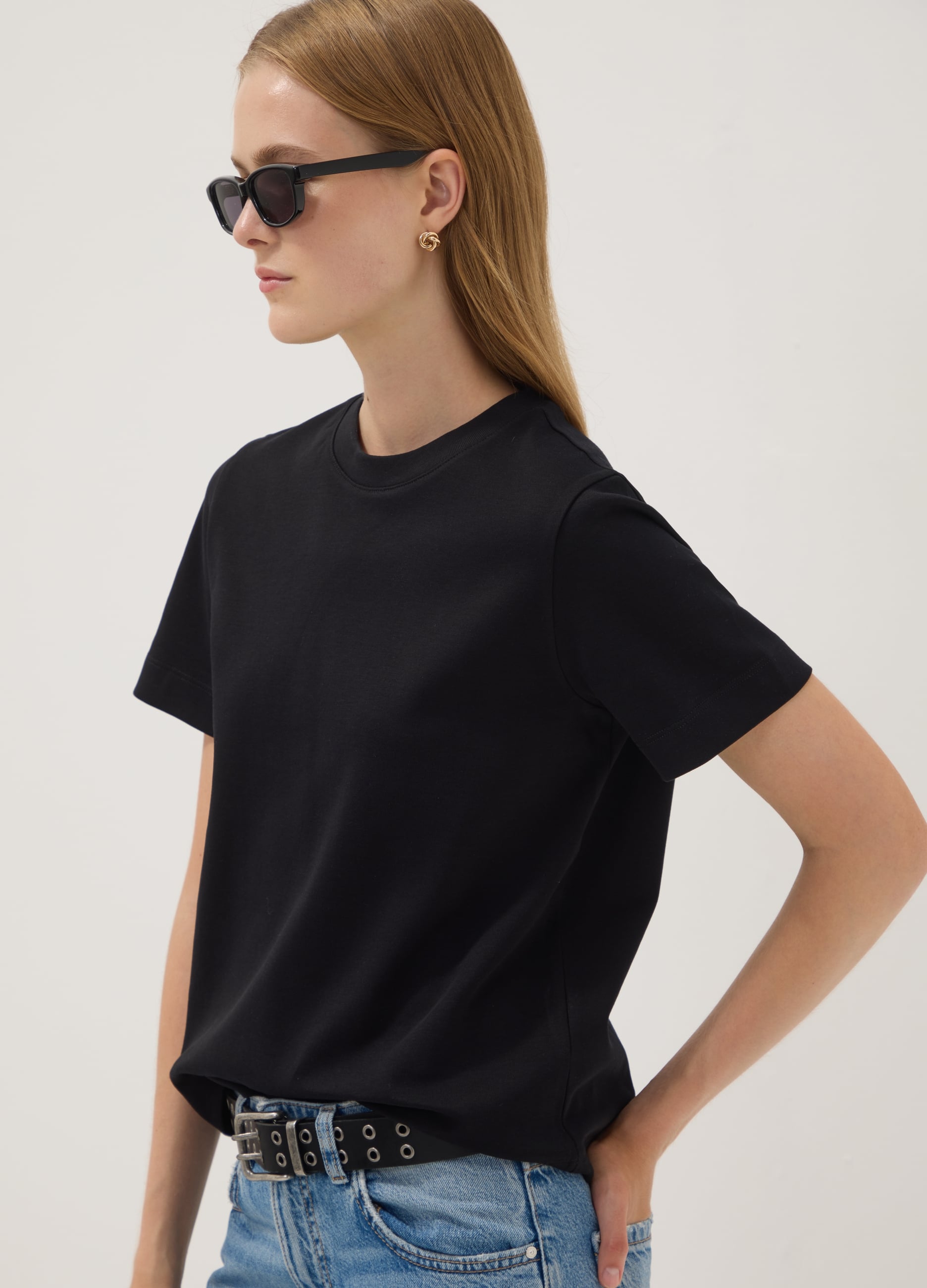 T-shirt Relaxed Fit Nera In Puro Cotone A Maniche Corte