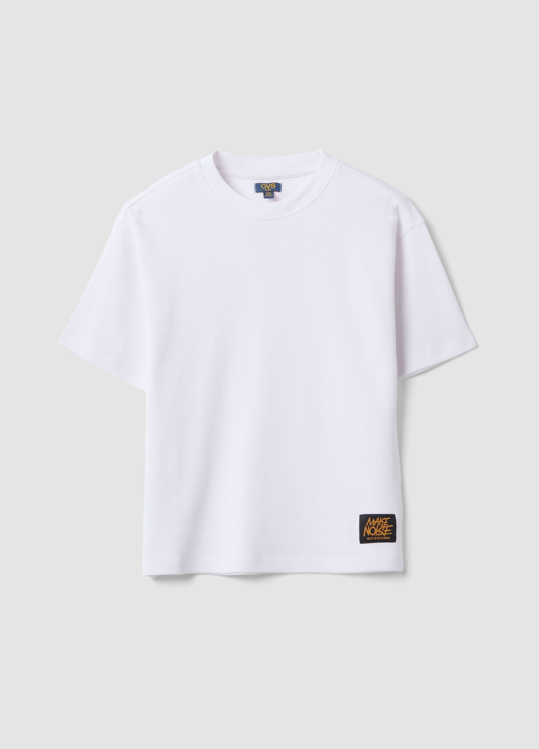 T-shirt Over Bianca In Puro Cotone Organico Con Texture Nido D'ape Per Ragazzo