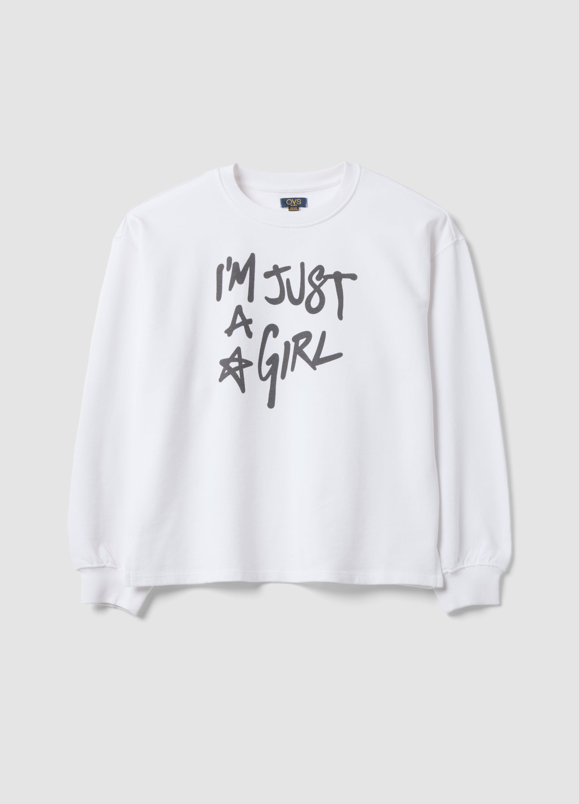 Felpa Bianca In Puro Cotone Con Scritta Frontale Relaxed Fit Per Ragazza