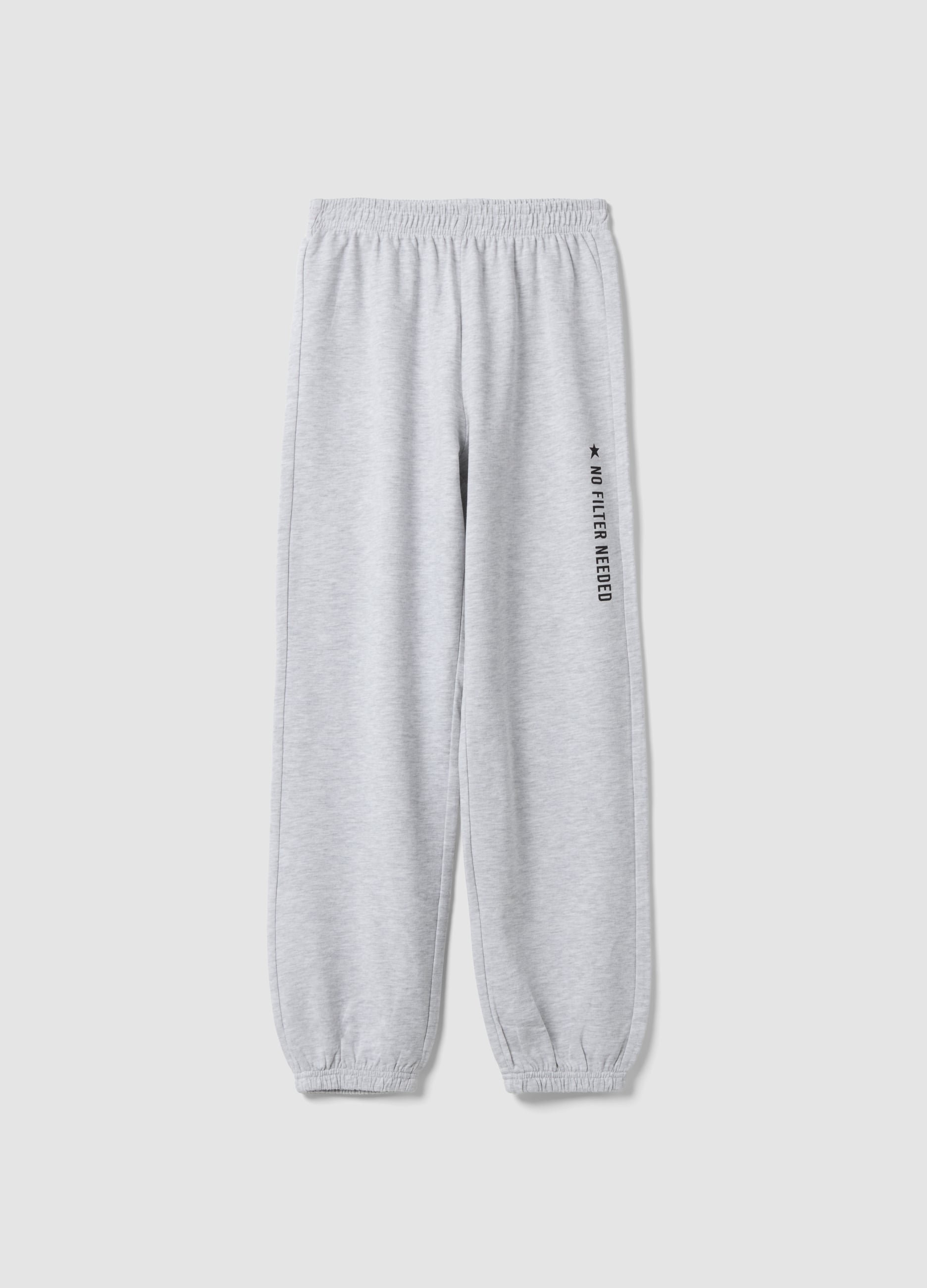 Pantaloni Jogger Grigi In Misto Cotone Organico Con Stampa Per Ragazza