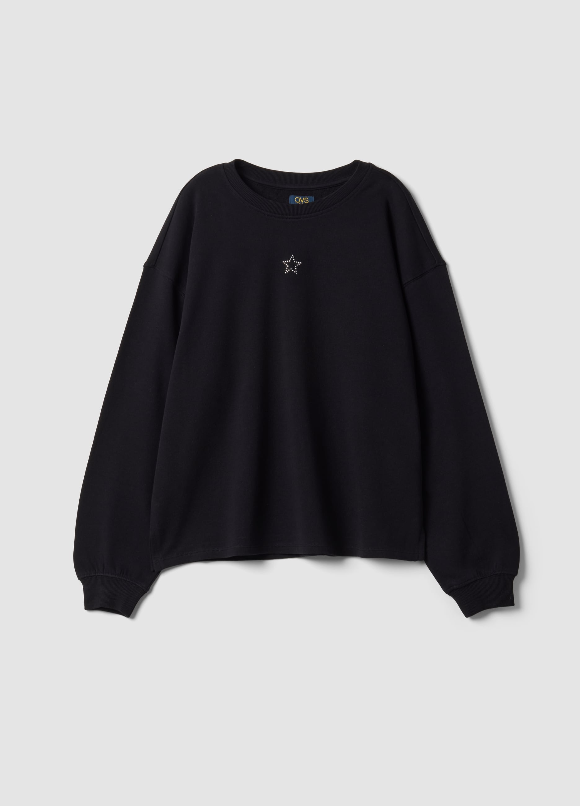 Felpa Nera In Puro Cotone Con Stella Per Ragazza Relaxed Fit