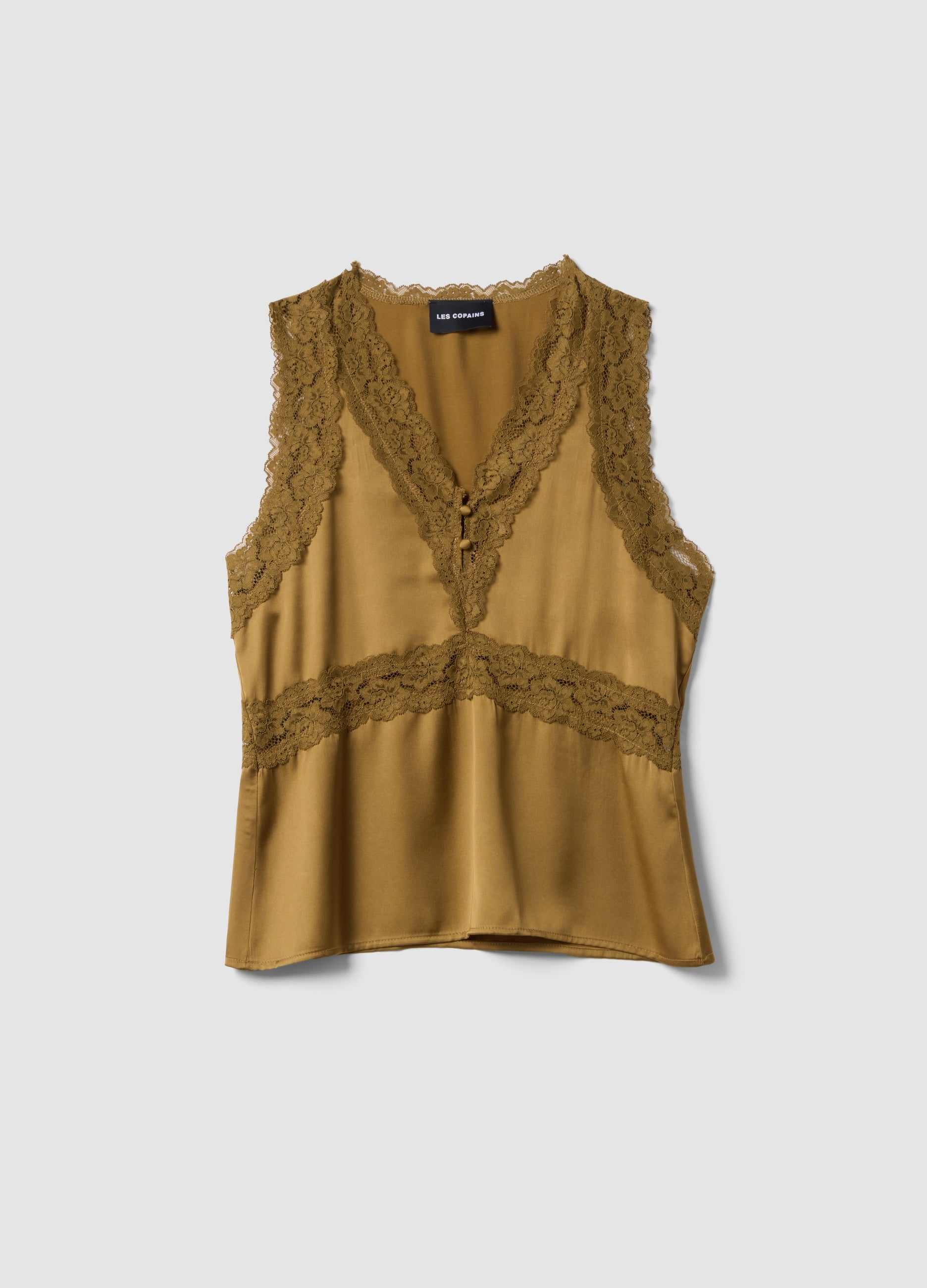 Top Marrone In Misto Viscosa Con Pizzo