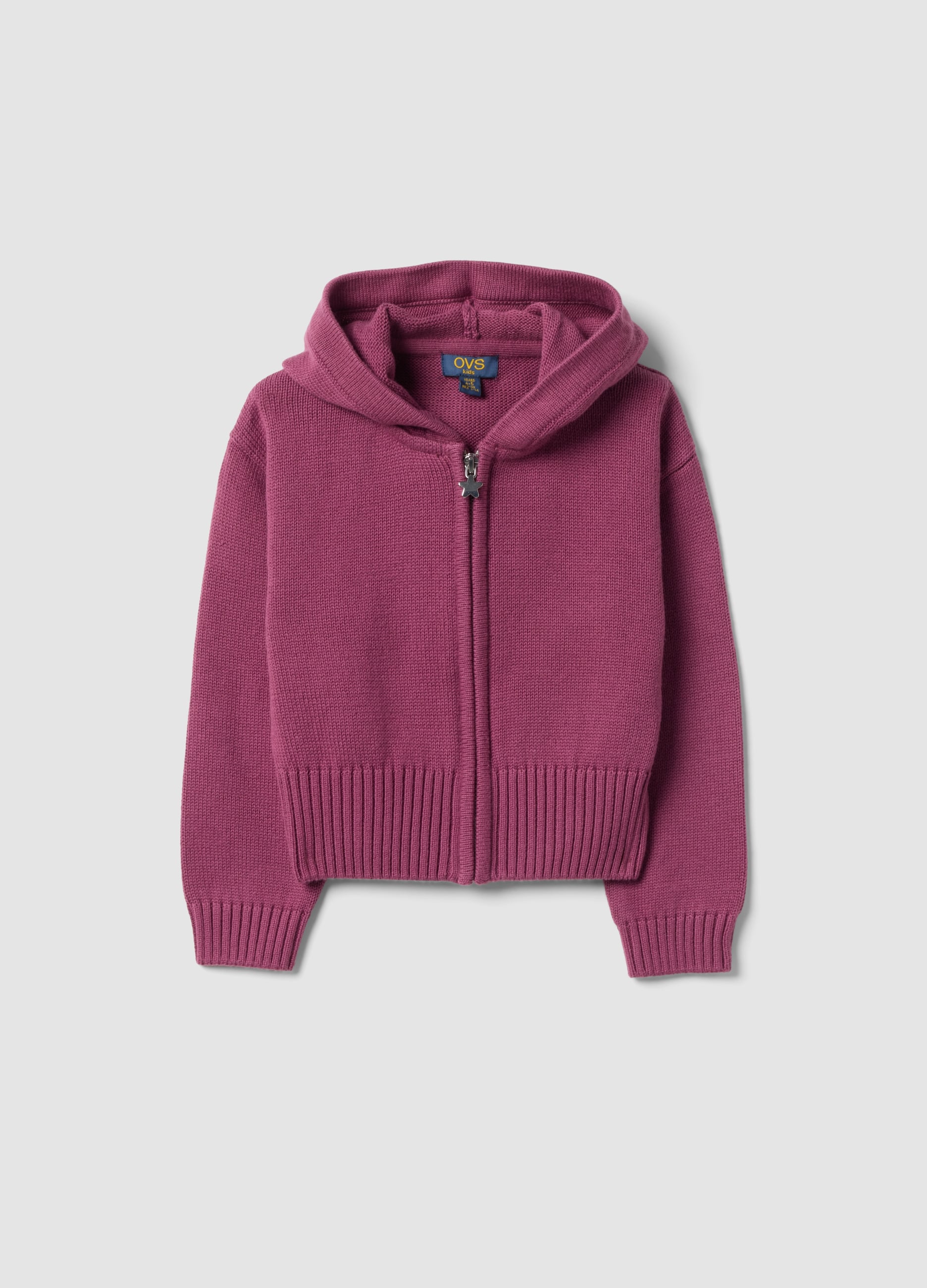 Cardigan Viola Con Cappuccio In Misto Cotone Per Bambina