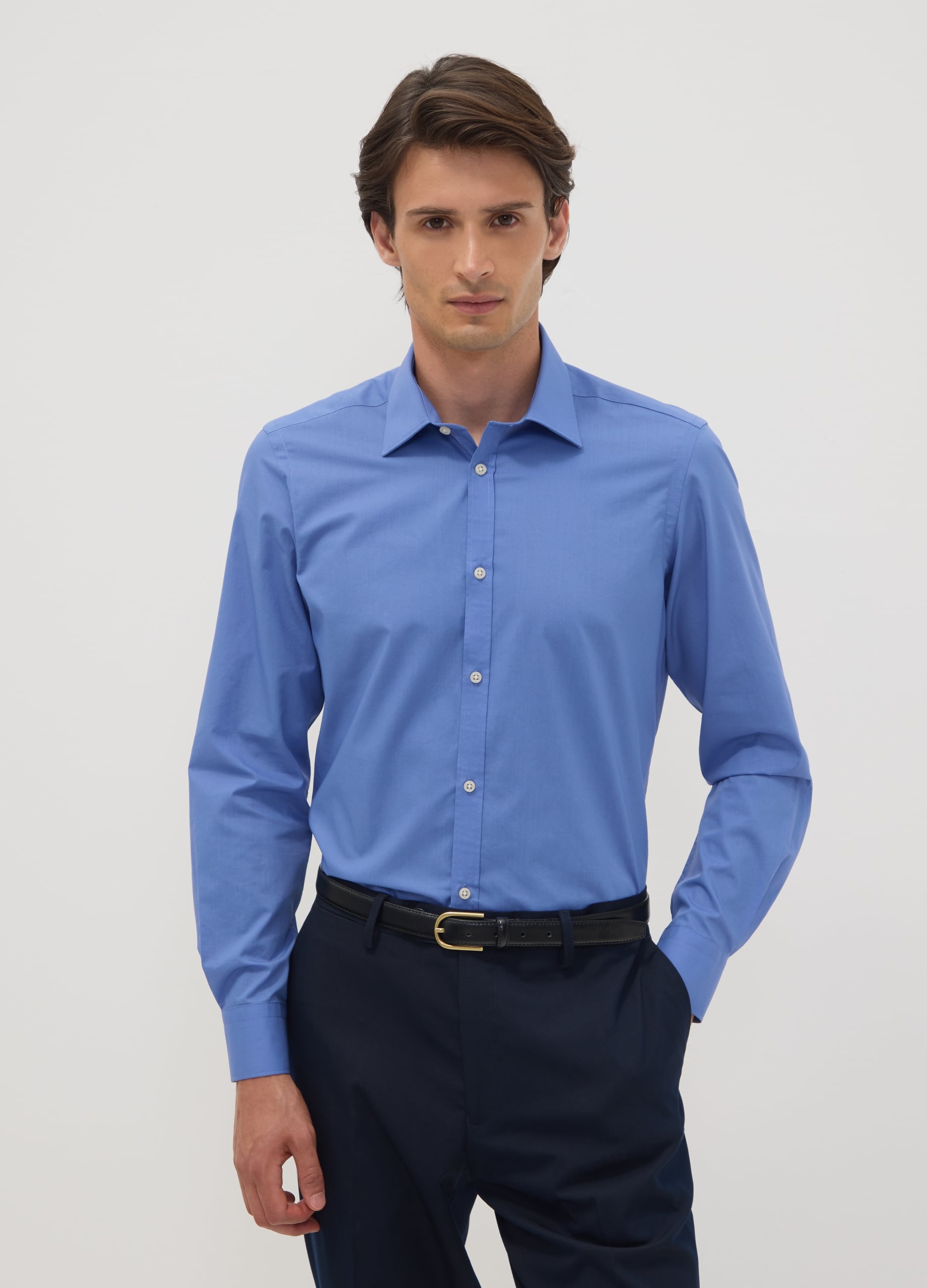 Camicia Blu Slim Fit Con Collo Classico Easy Iron