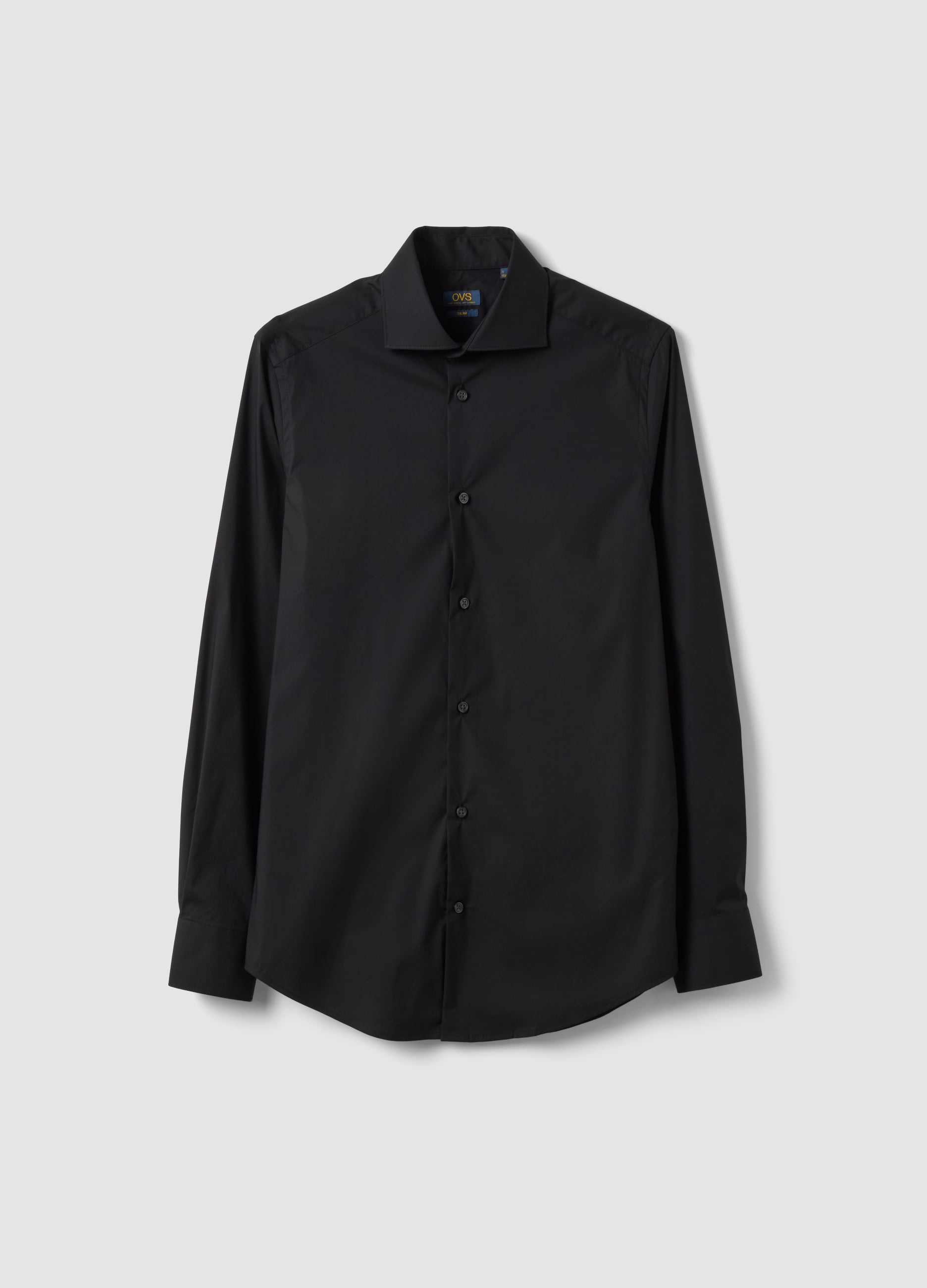 Camicia Nera In Popeline Di Cotone Elasticizzato Slim Fit