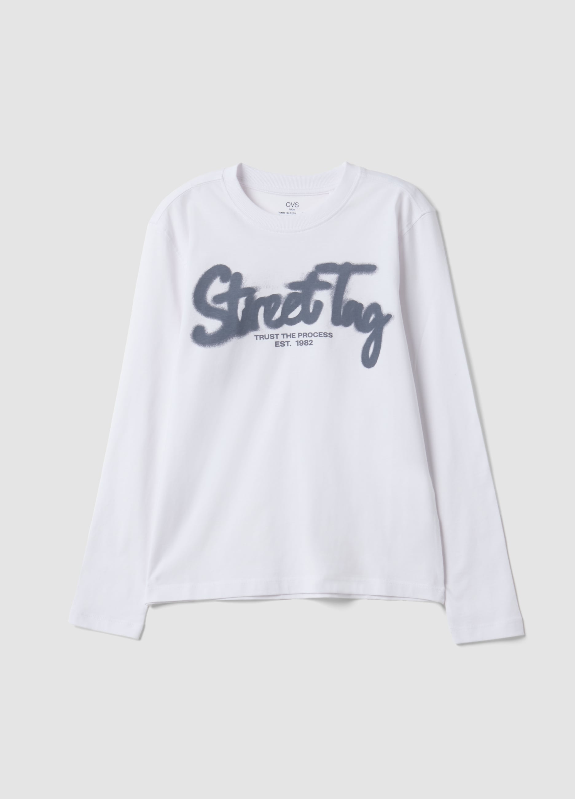 T-shirt Bianca In Puro Cotone Organico Con Stampa "street Tag" Per Ragazzo