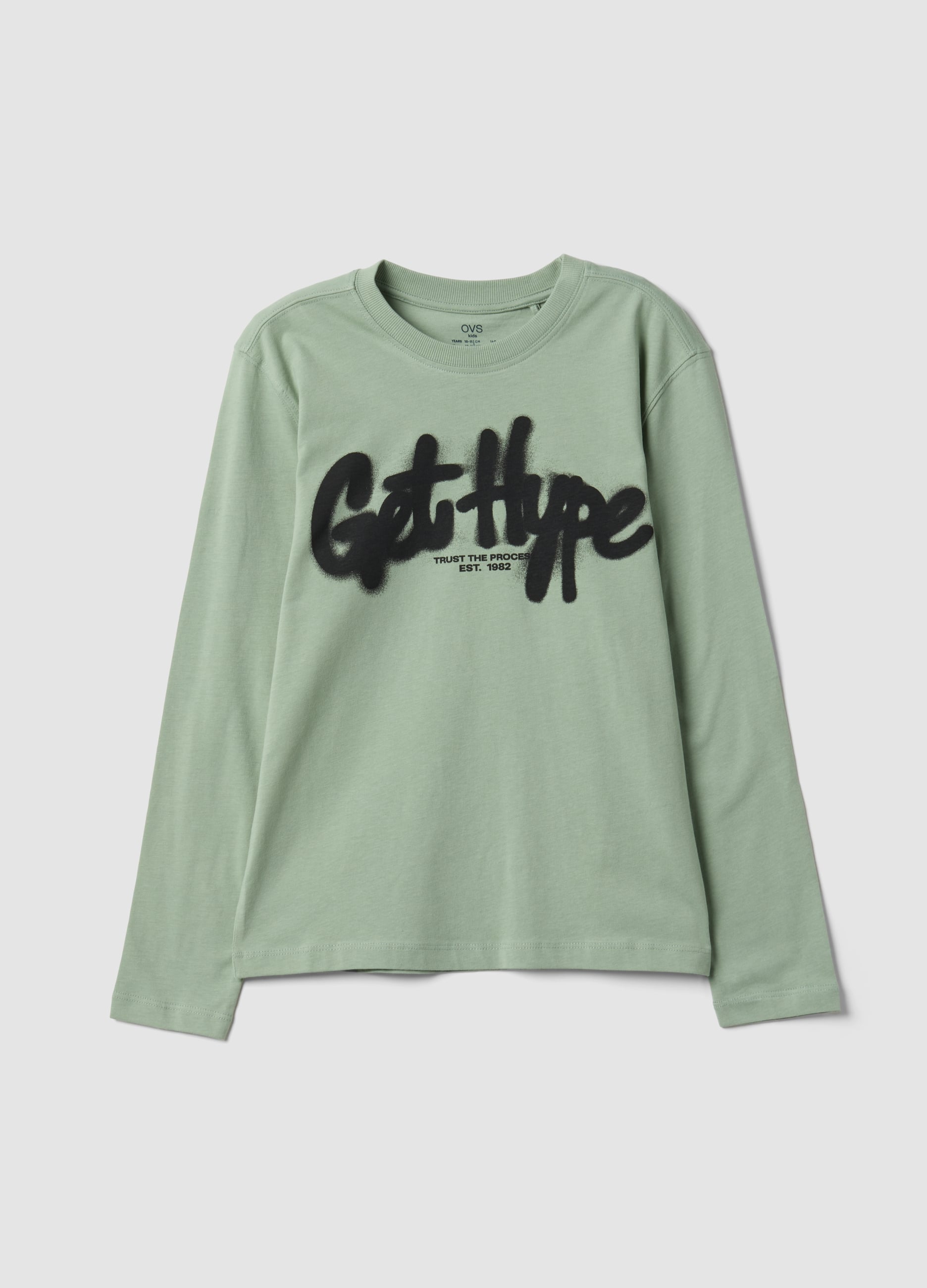 T-shirt Verde In Puro Cotone Organico Con Stampa "get Hype" Per Ragazzo