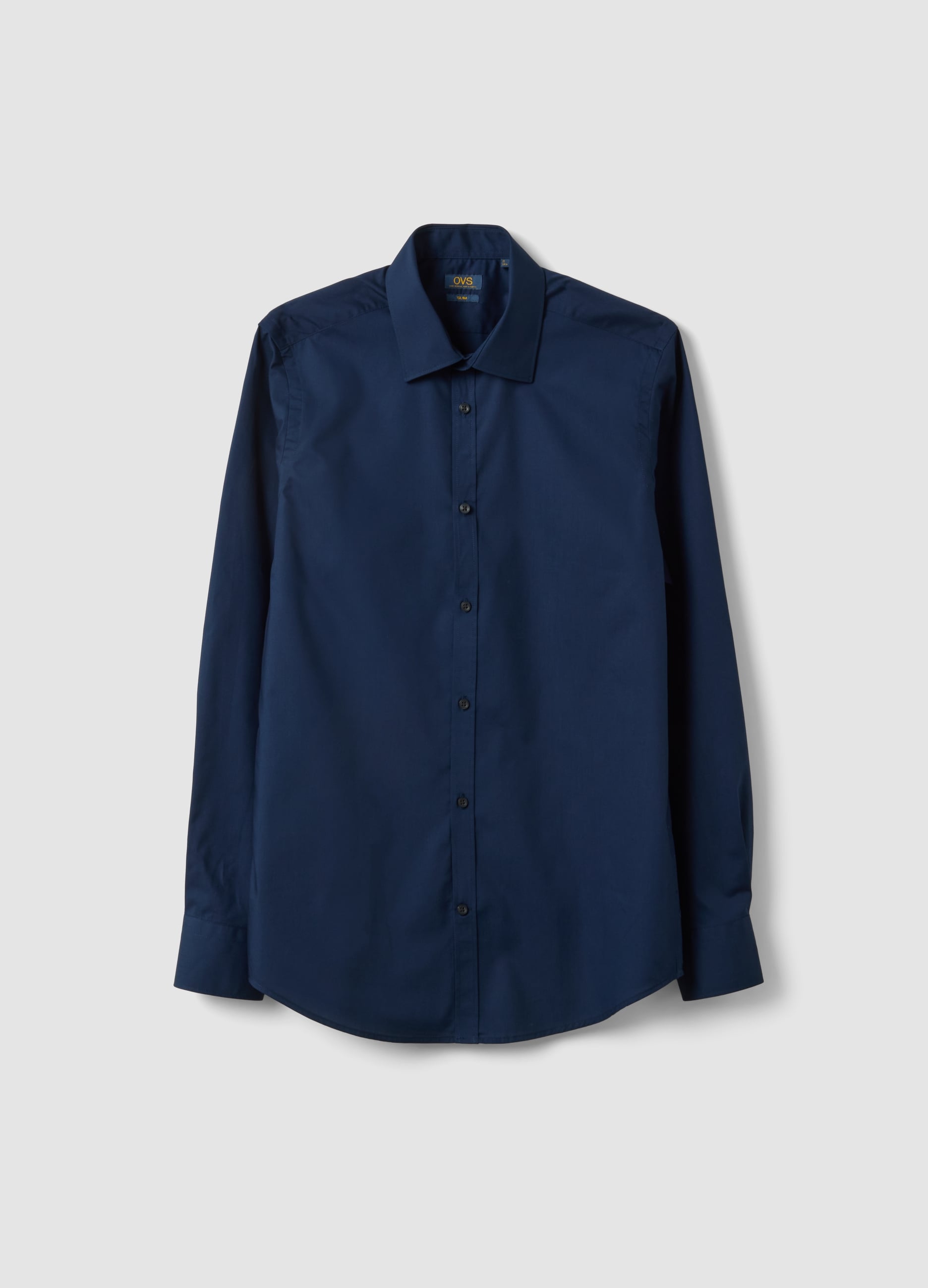 Camicia Blu Slim Fit Con Colletto Classico Easy Iron