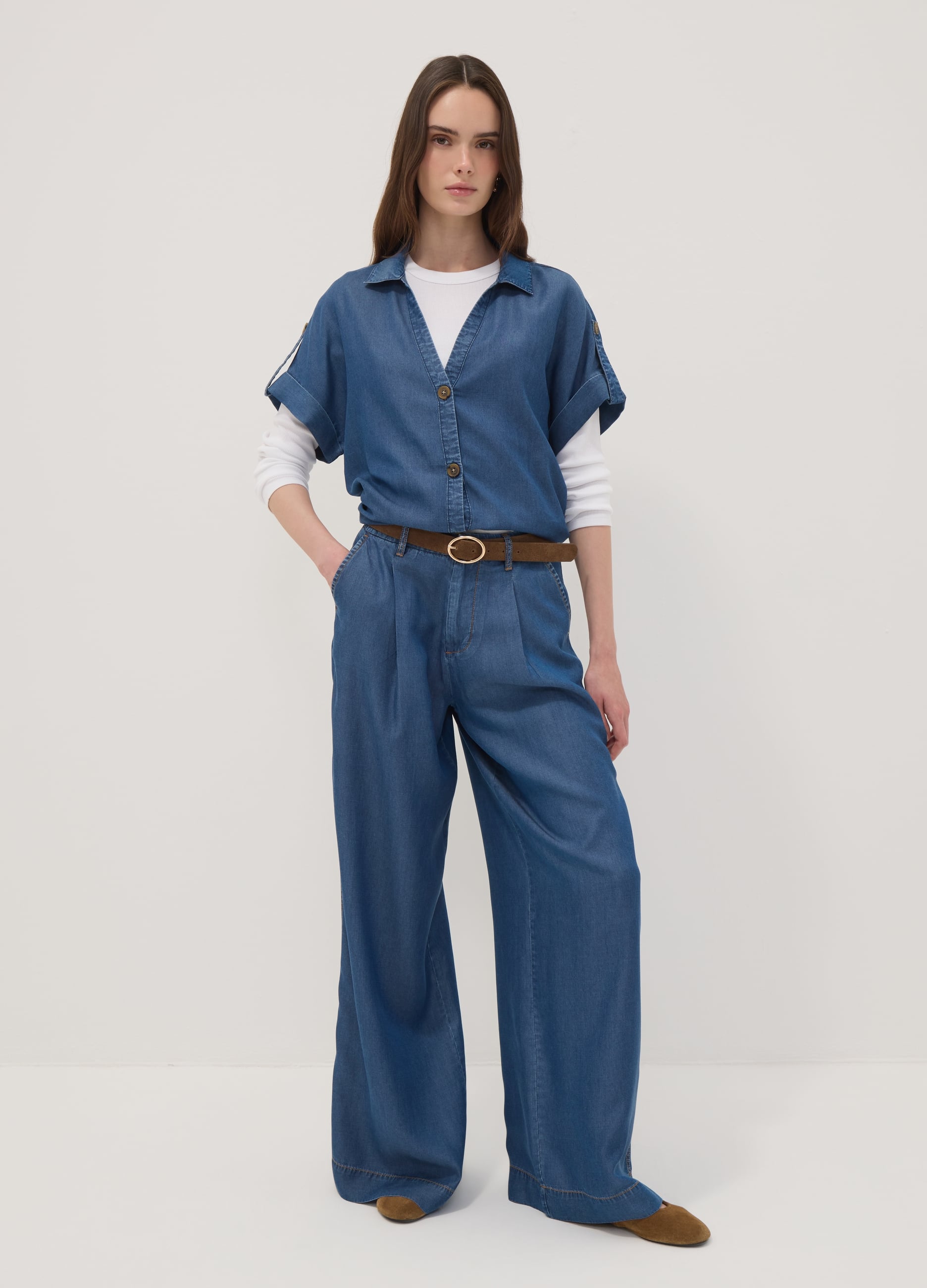Jeans Blu Wide Leg In Puro Lyocell