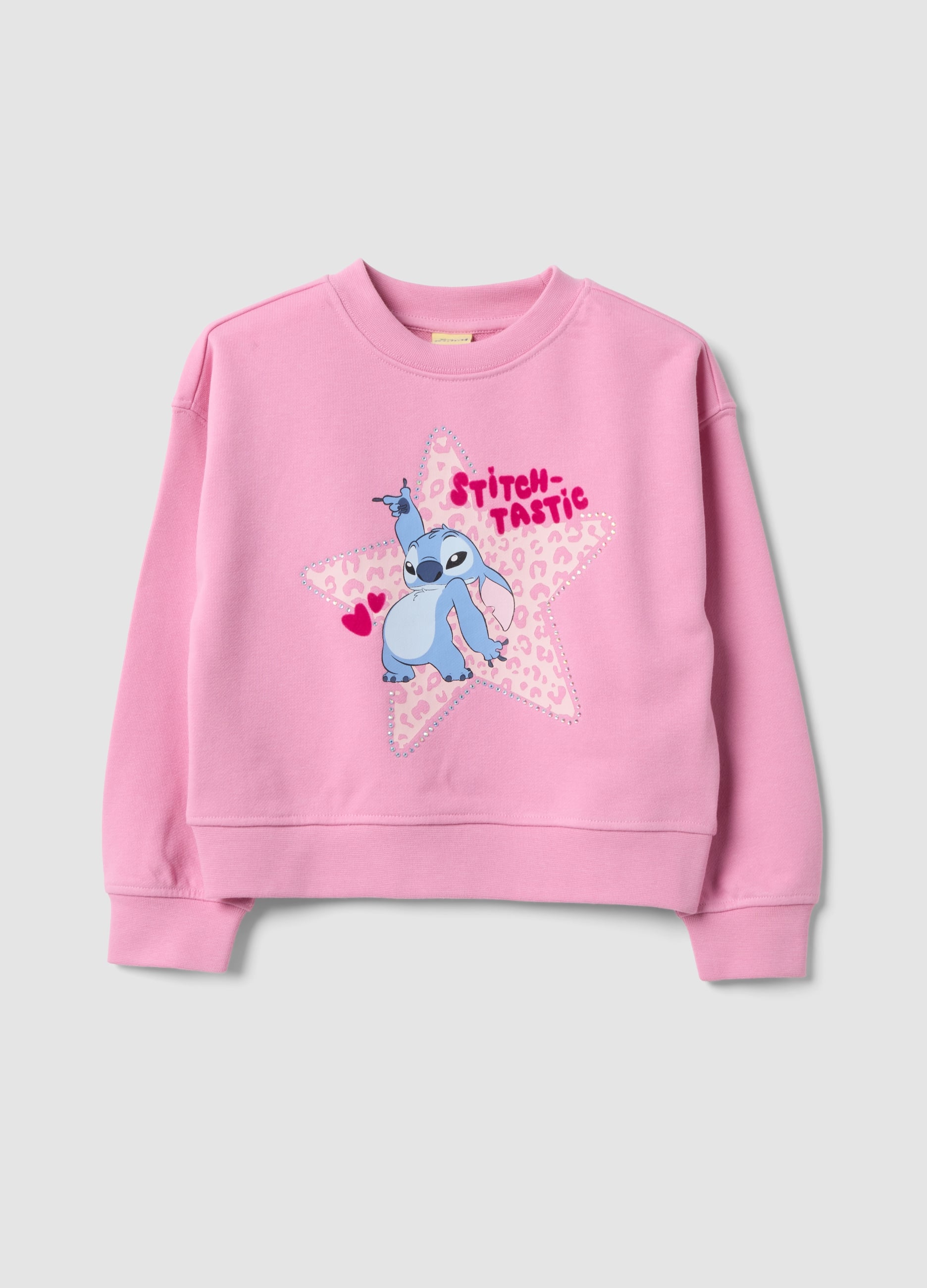 Felpa Rosa In Misto Cotone Con Stampa Frontale Lilo & Stitch Per Bambina