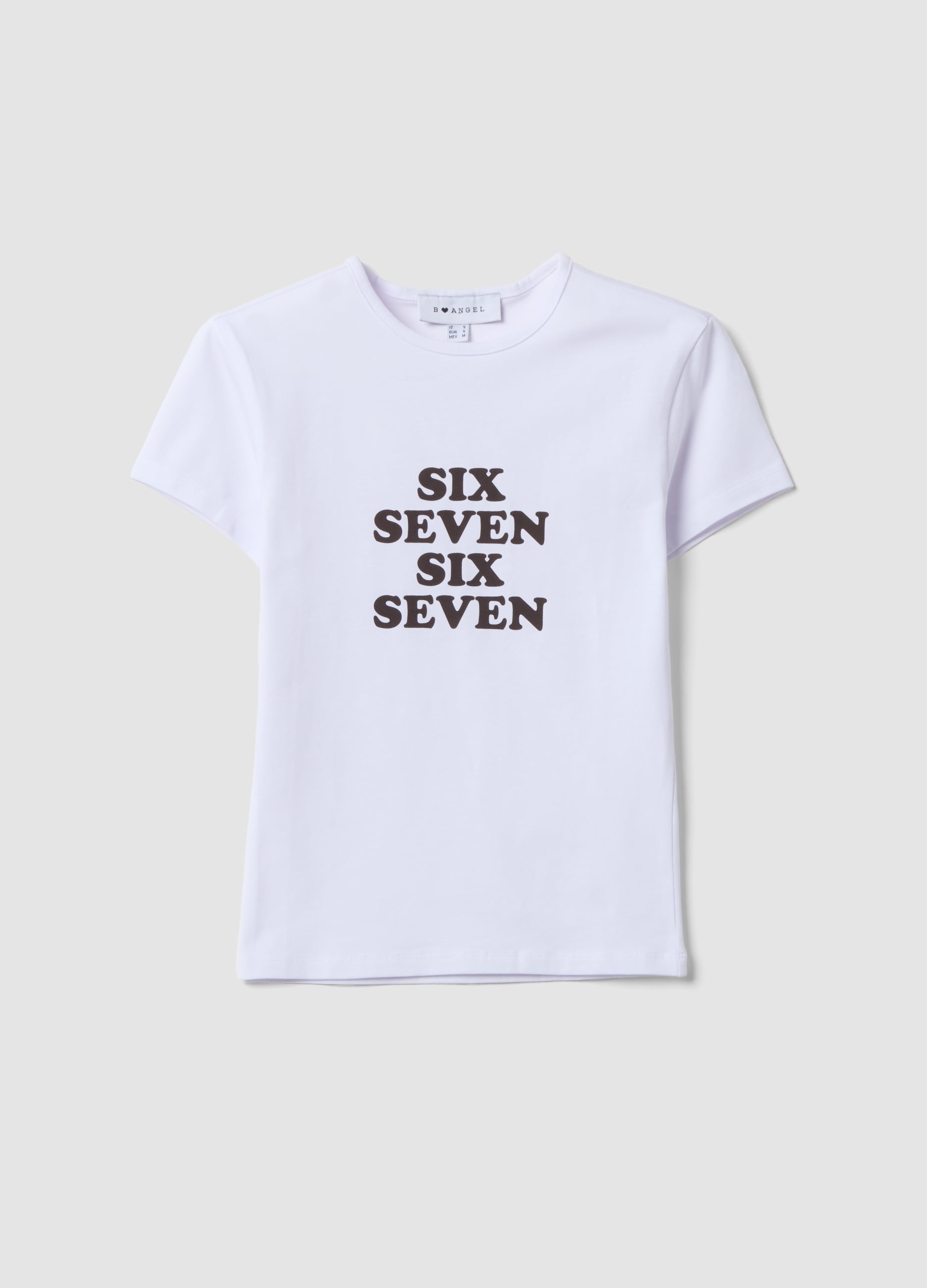 T-shirt Fitted Bianca In Puro Cotone Con Stampa Frontale Six Seven
