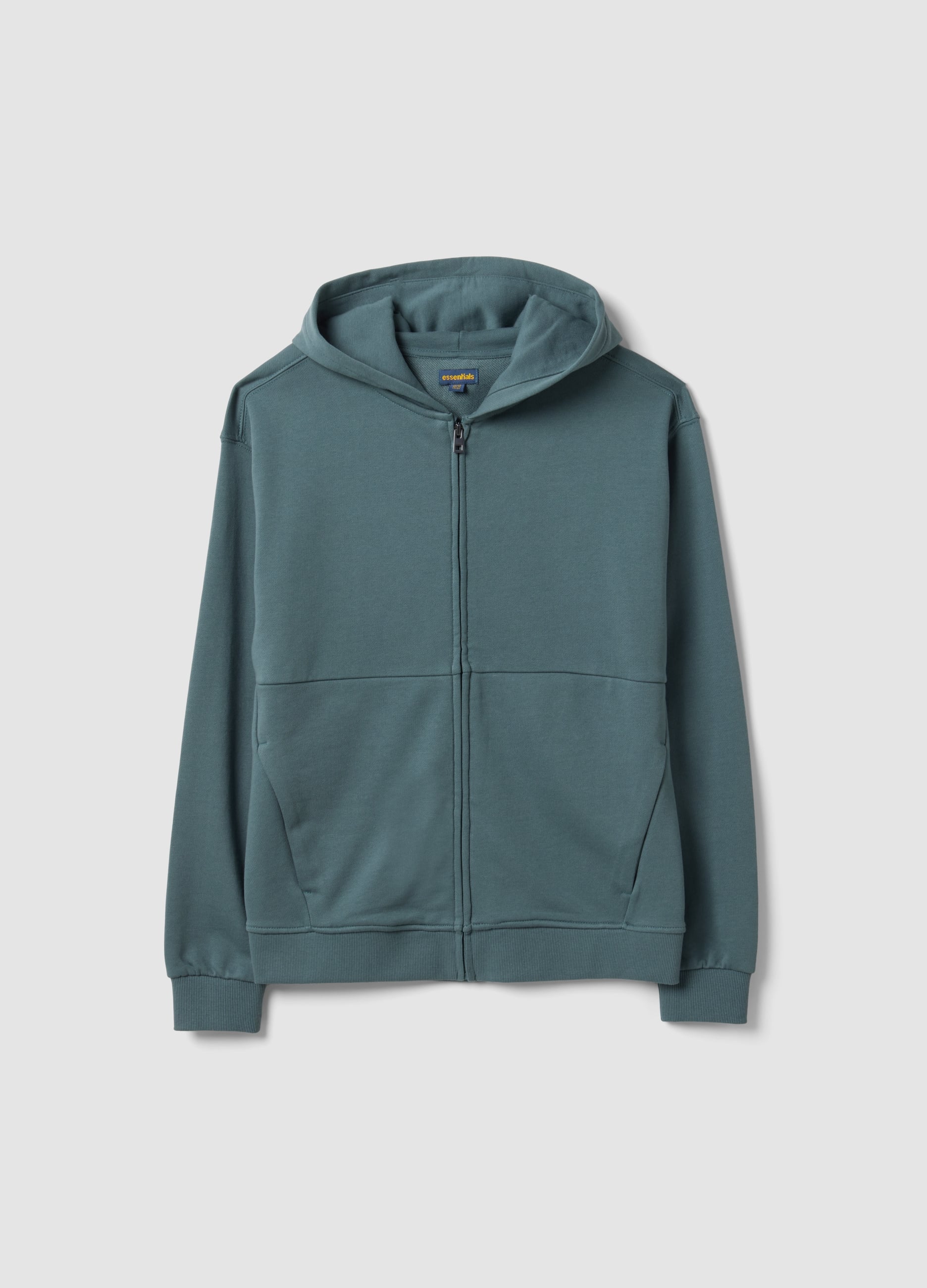 Felpa Verde Con Cappuccio E Zip In Puro Cotone Organico Per Ragazzo Relaxed Fit