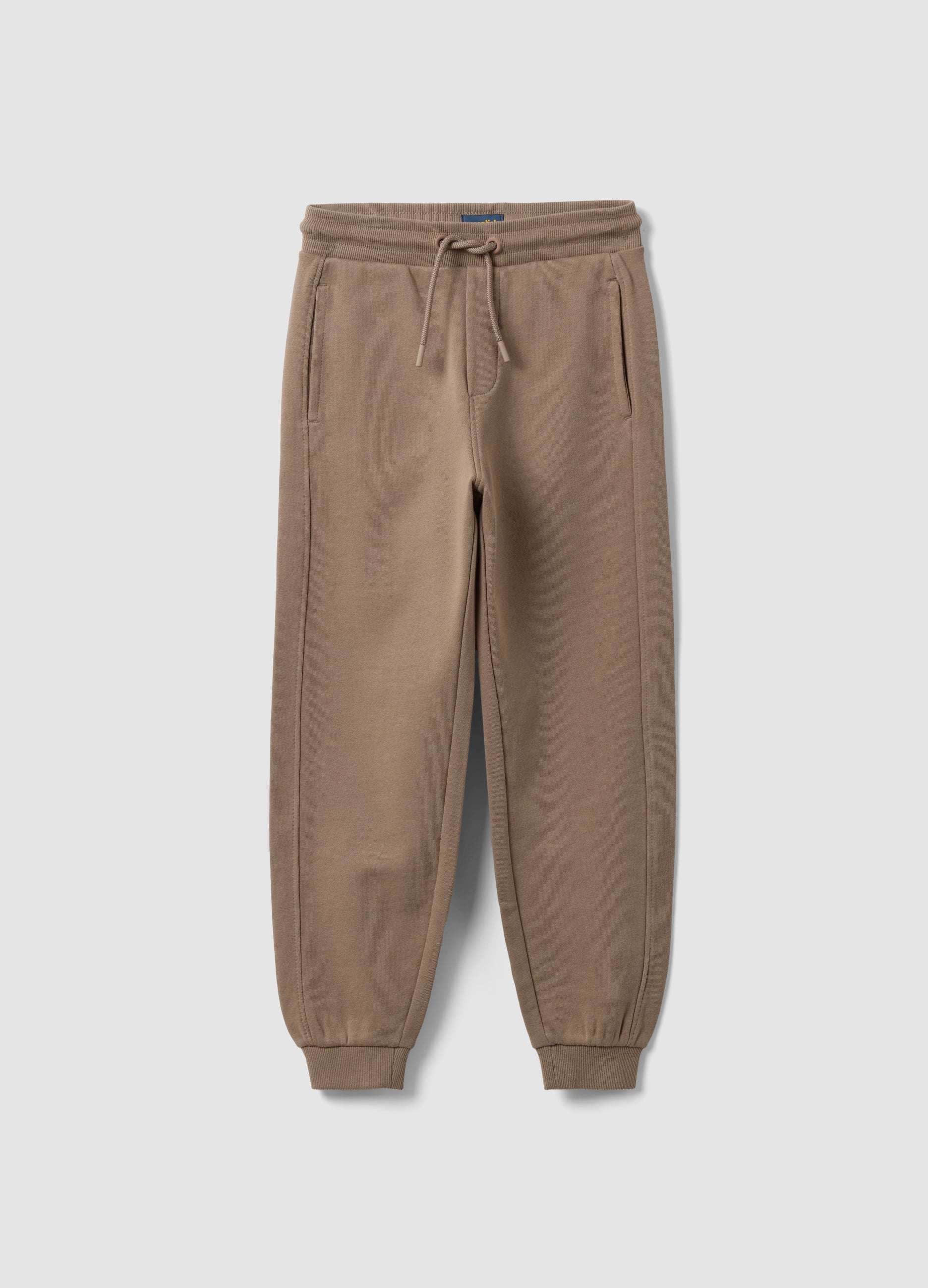 Pantaloni Jogger Beige In Puro Cotone Organico Comfort Fit Per Bambino