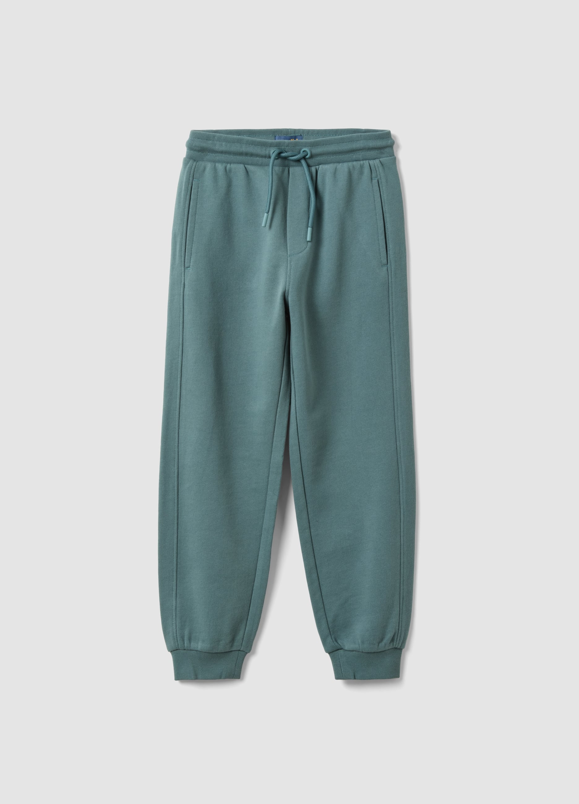 Pantaloni Jogger Verde In Puro Cotone Organico Comfort Fit Per Bambino