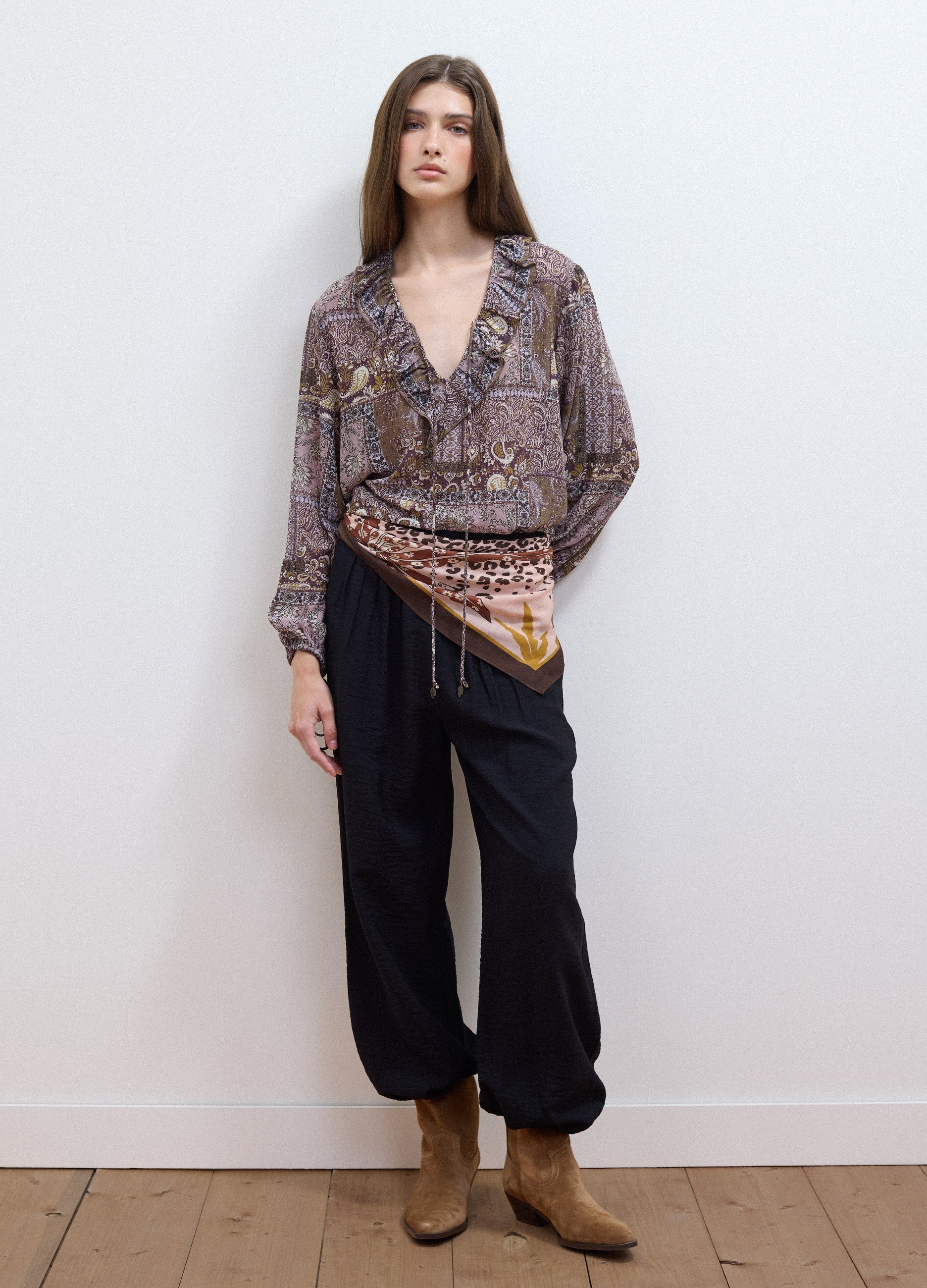 Pantaloni Neri In Misto Viscosa Relaxed Fit