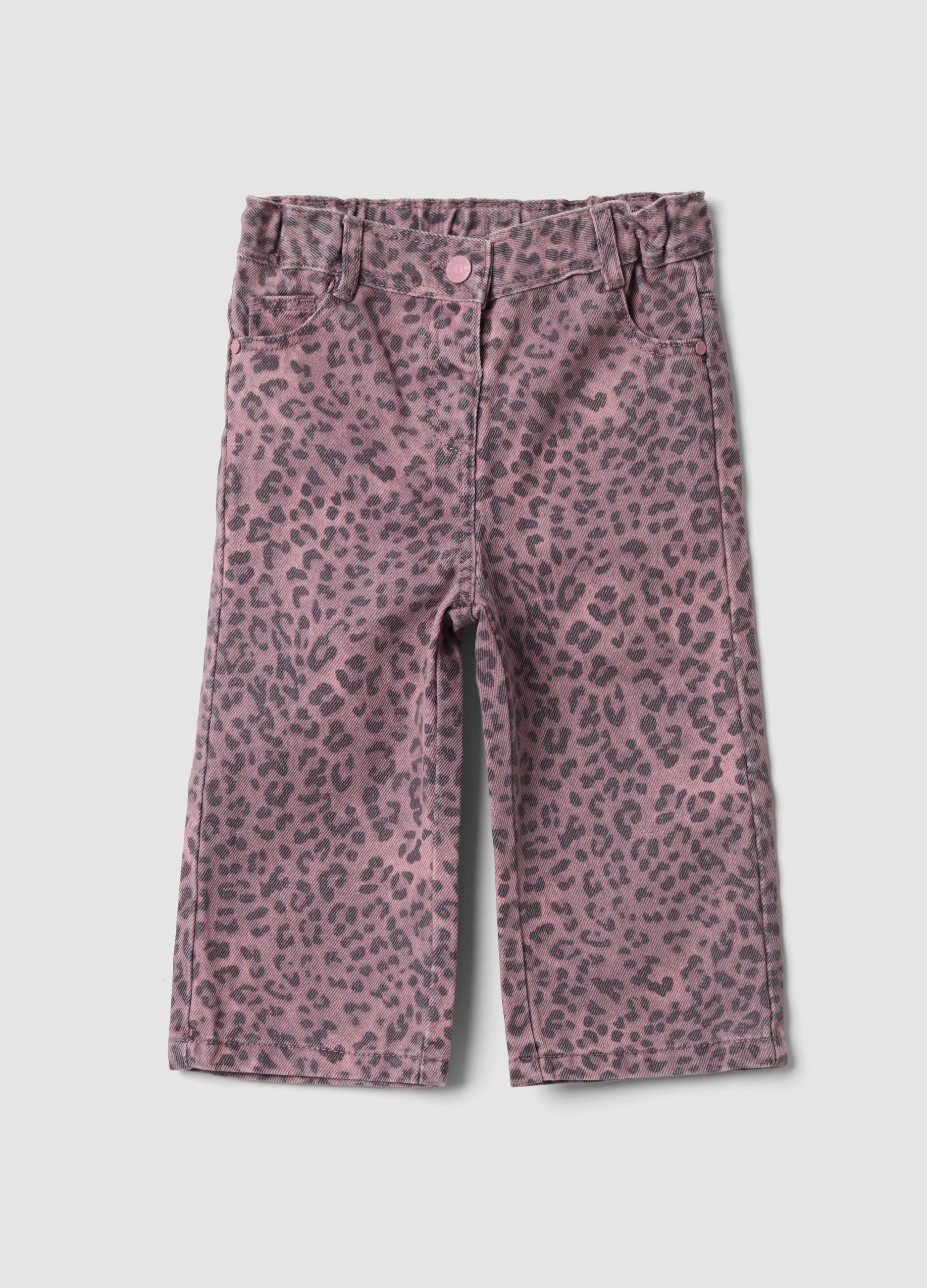 Pantaloni Rosa Leopardati In Puro Cotone Per Bimba Regular Fit