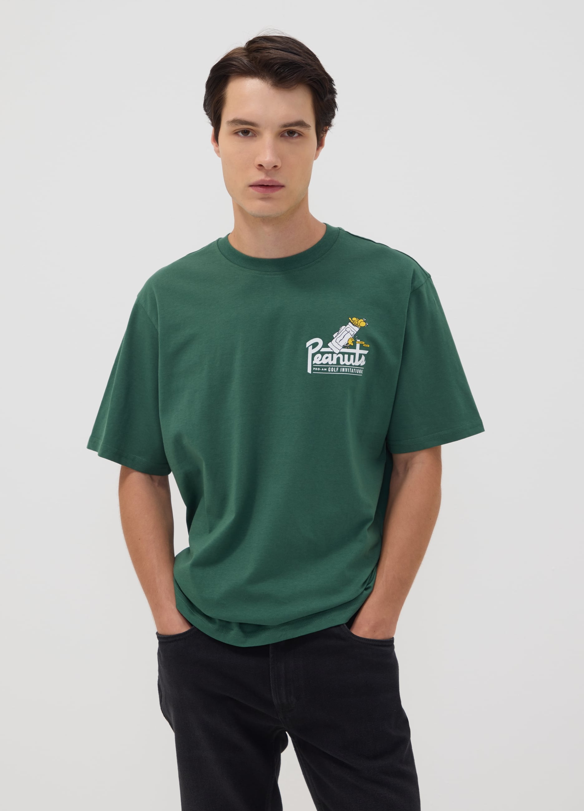 T-shirt Verde In Puro Cotone Con Stampa Peanuts Relaxed Fit