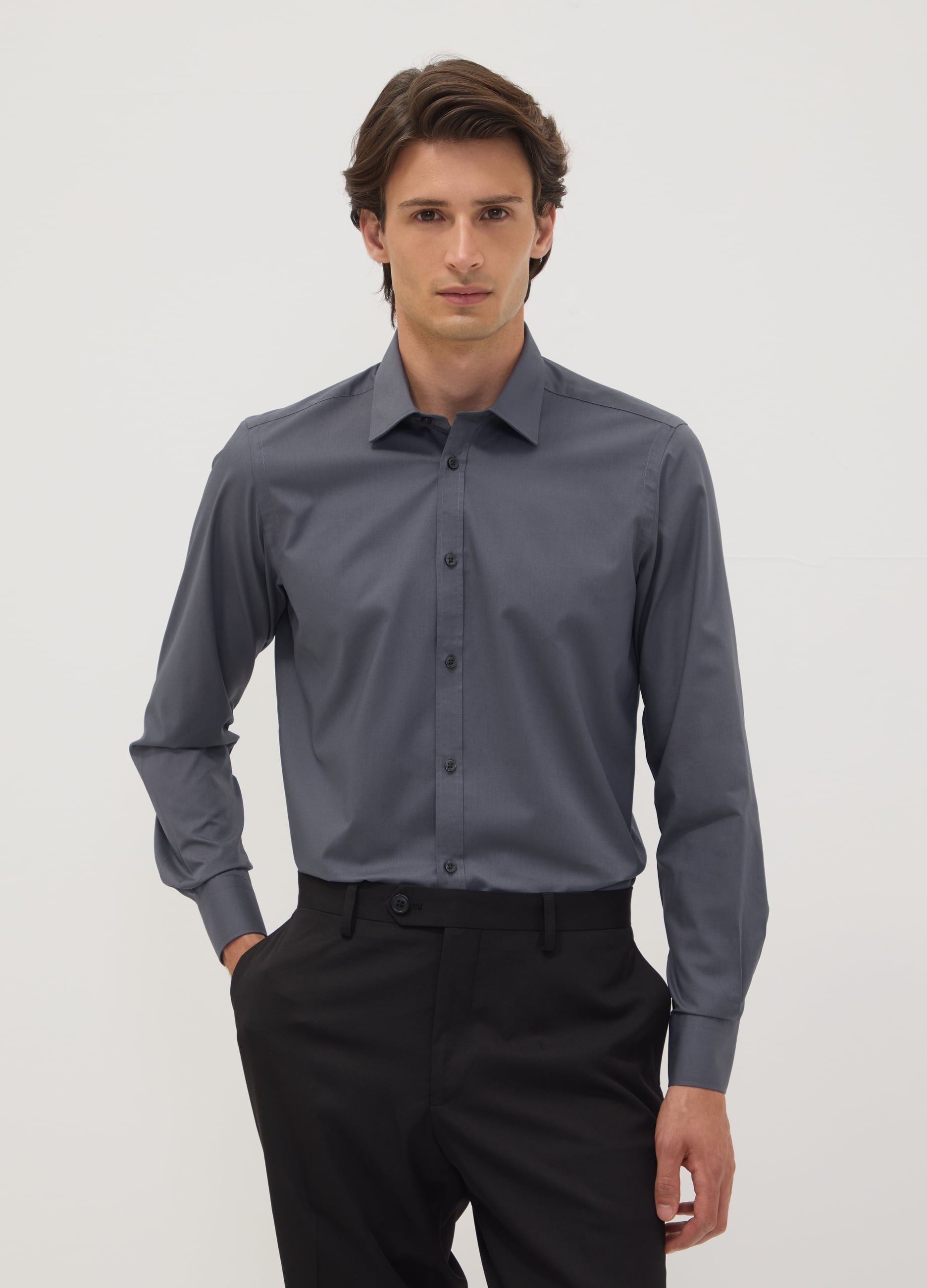 Camicia Grigia Slim Fit Con Colletto Classico Easy Iron