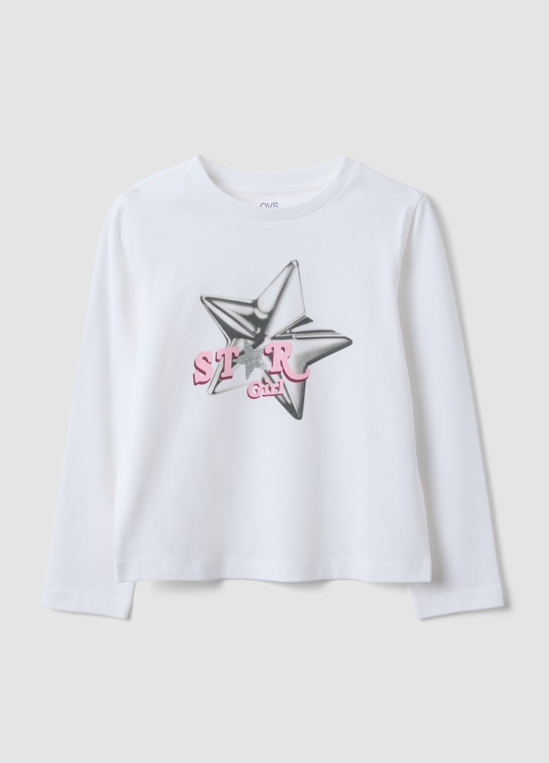 T-shirt Rosa In Puro Cotone Organico Con Stampa Stella Per Bambina