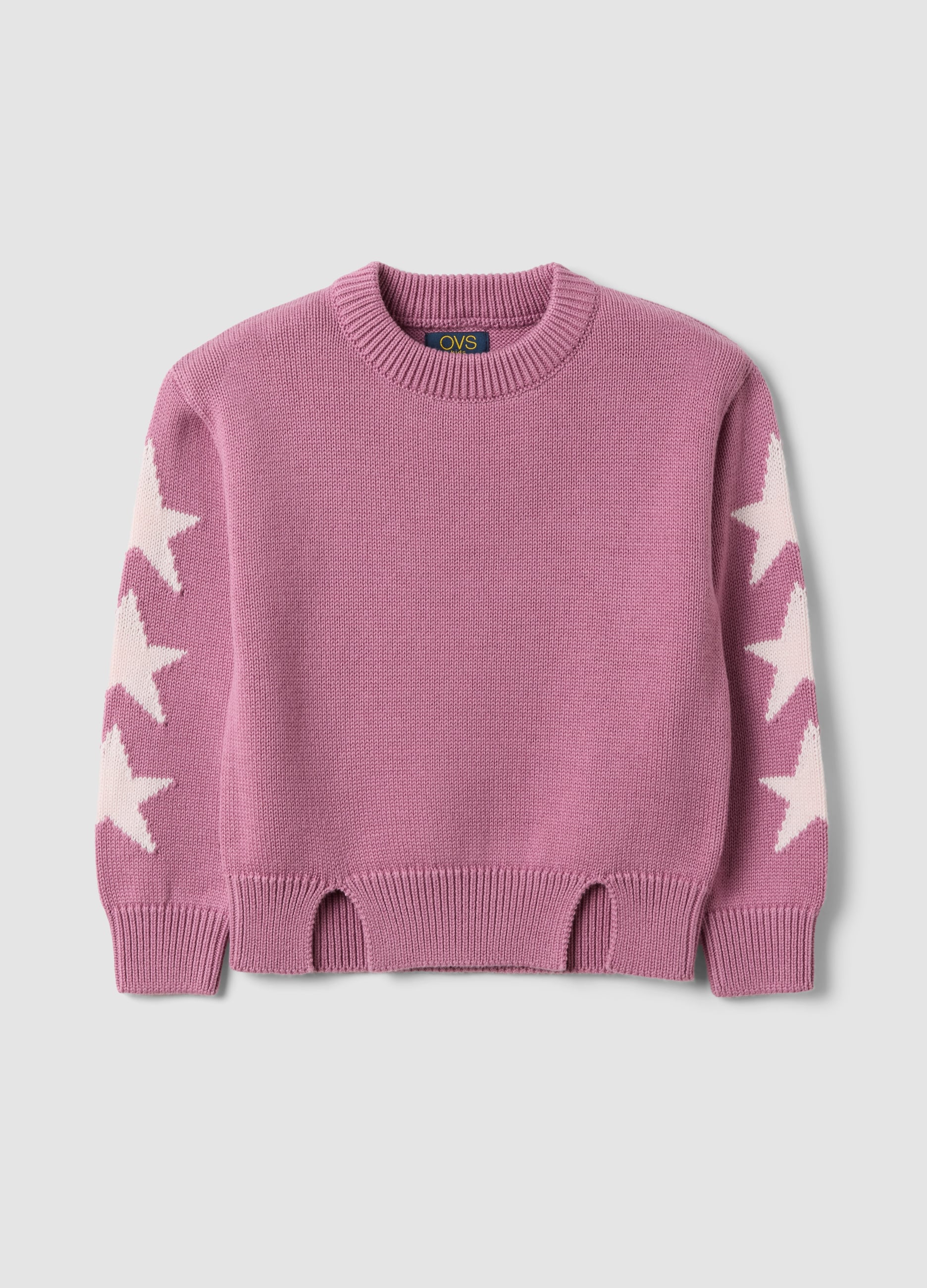 Maglia Rosa In Misto Cotone Con Stelle Jacquard Per Bambina