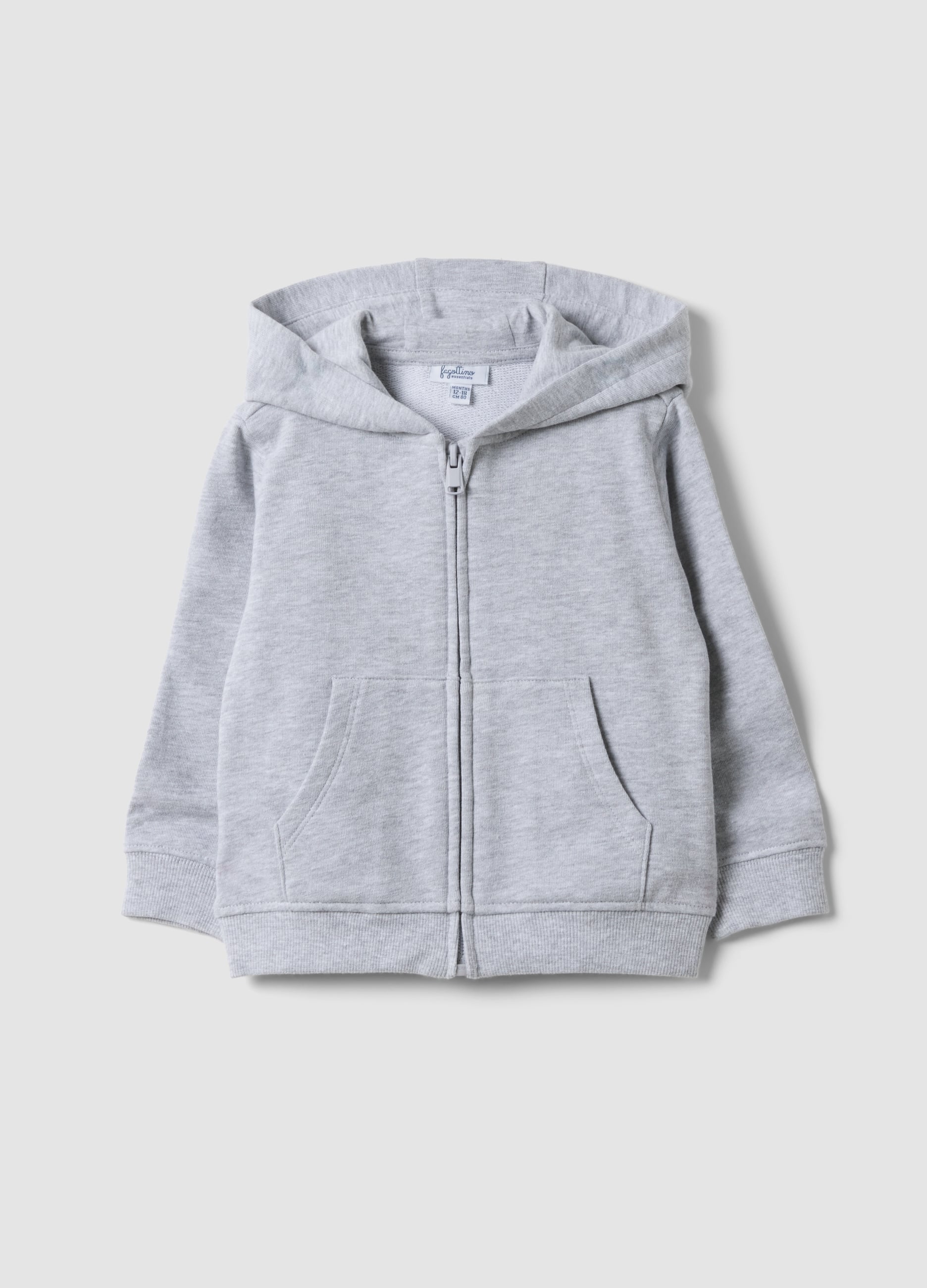 Felpa Grigia Con Cappuccio In Puro Cotone Organico Regular Fit Per Bimbo