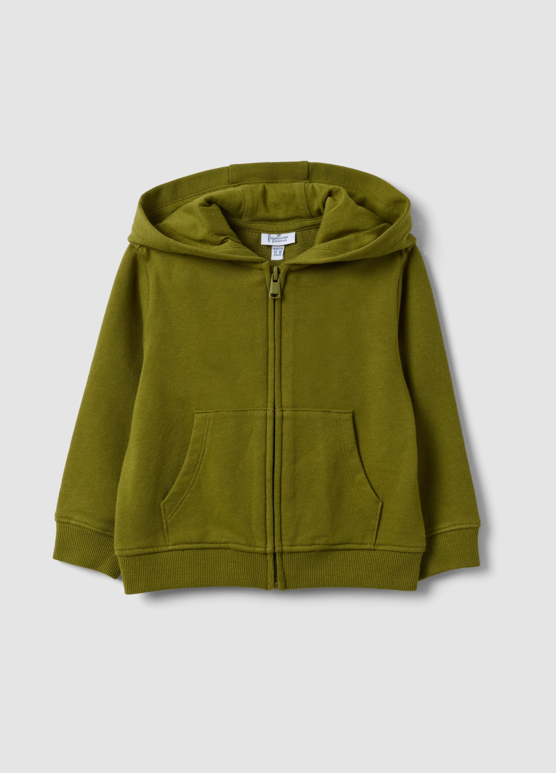 Felpa Verde Con Cappuccio In Puro Cotone Organico Regular Fit Per Bimbo