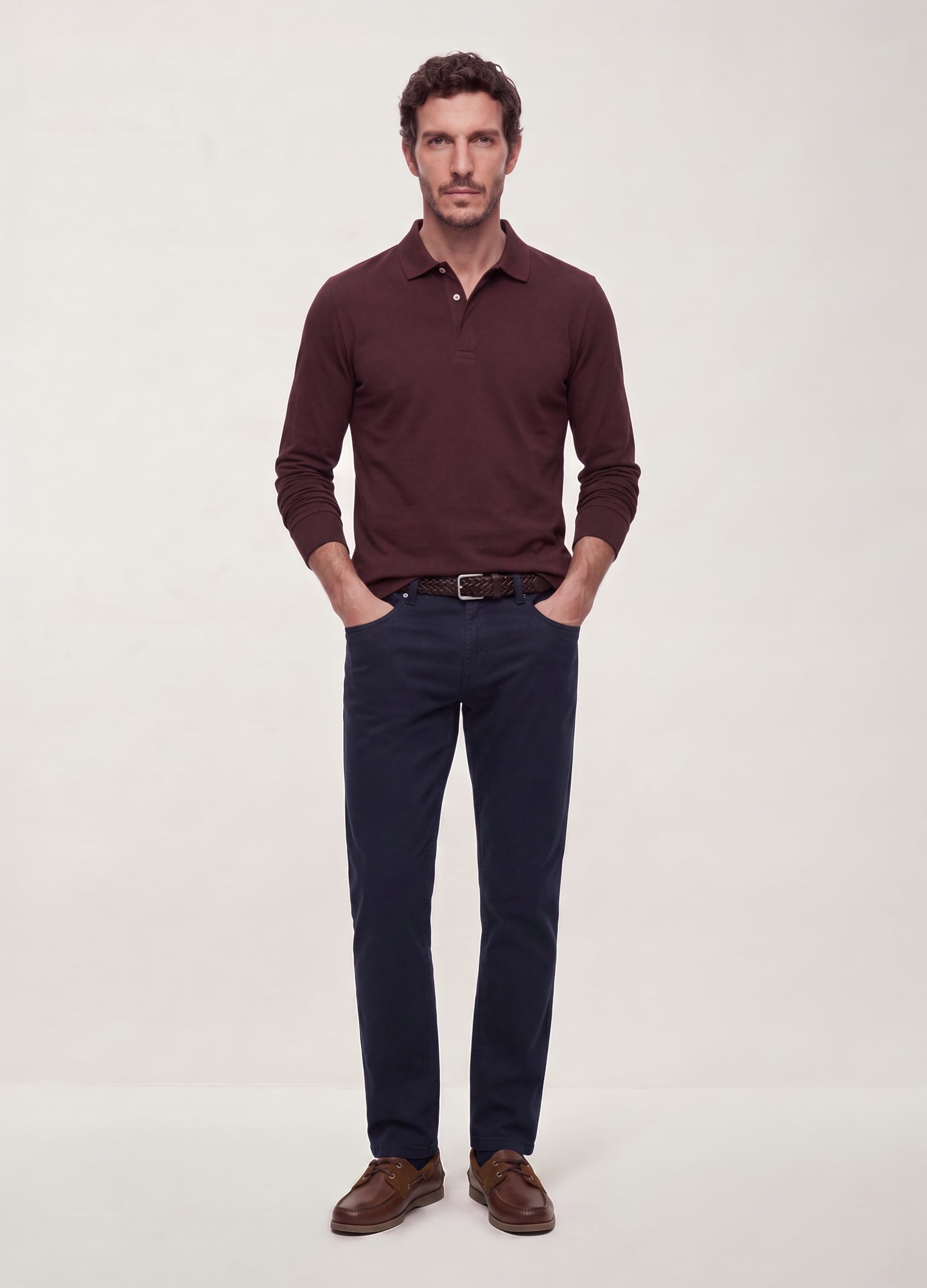 Pantaloni Blu In Twill Di Cotone Elasticizzato Regular Fit