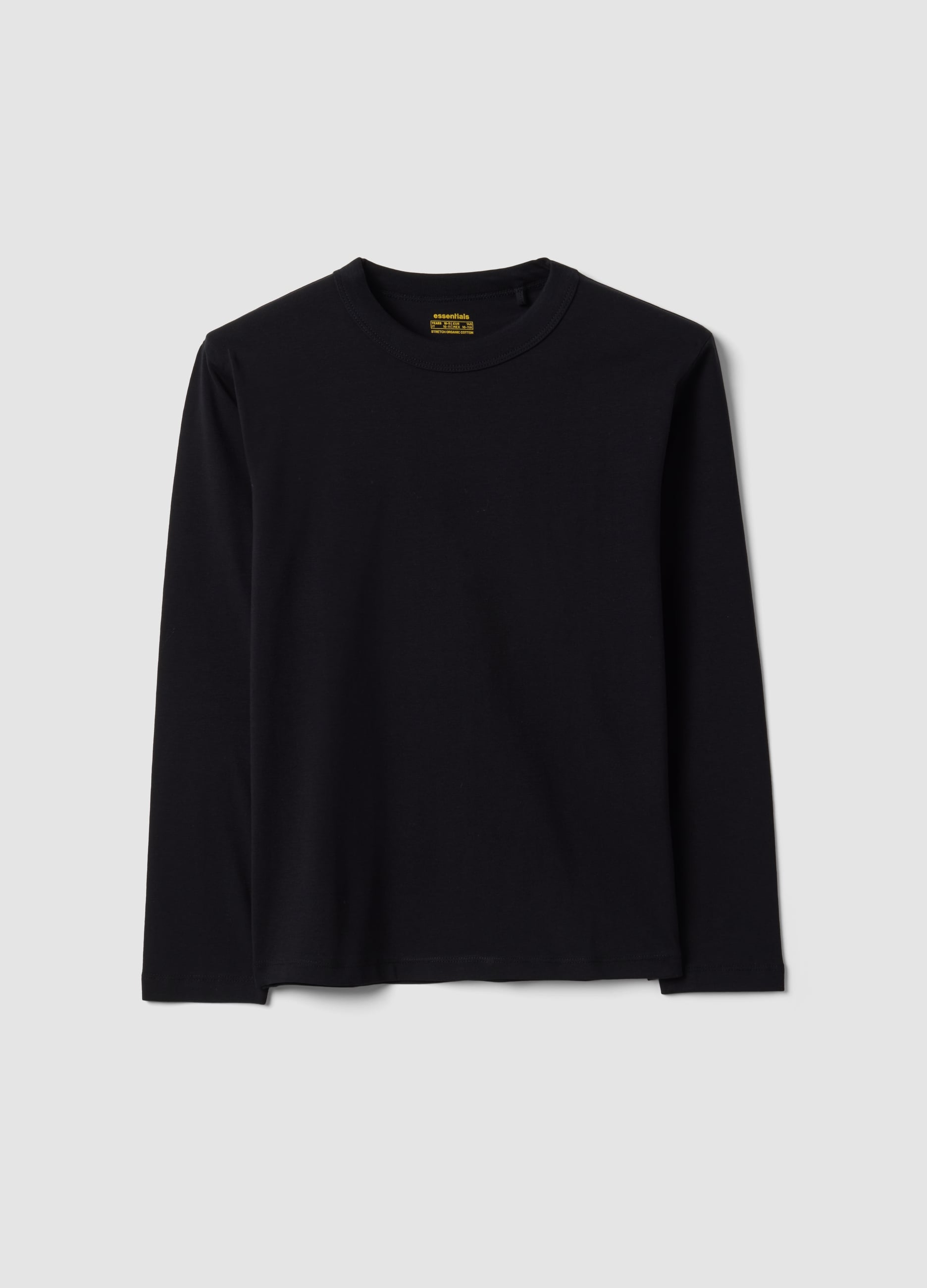 T-shirt Nera In Cotone Organico Elasticizzato Regular Fit Per Ragazzo