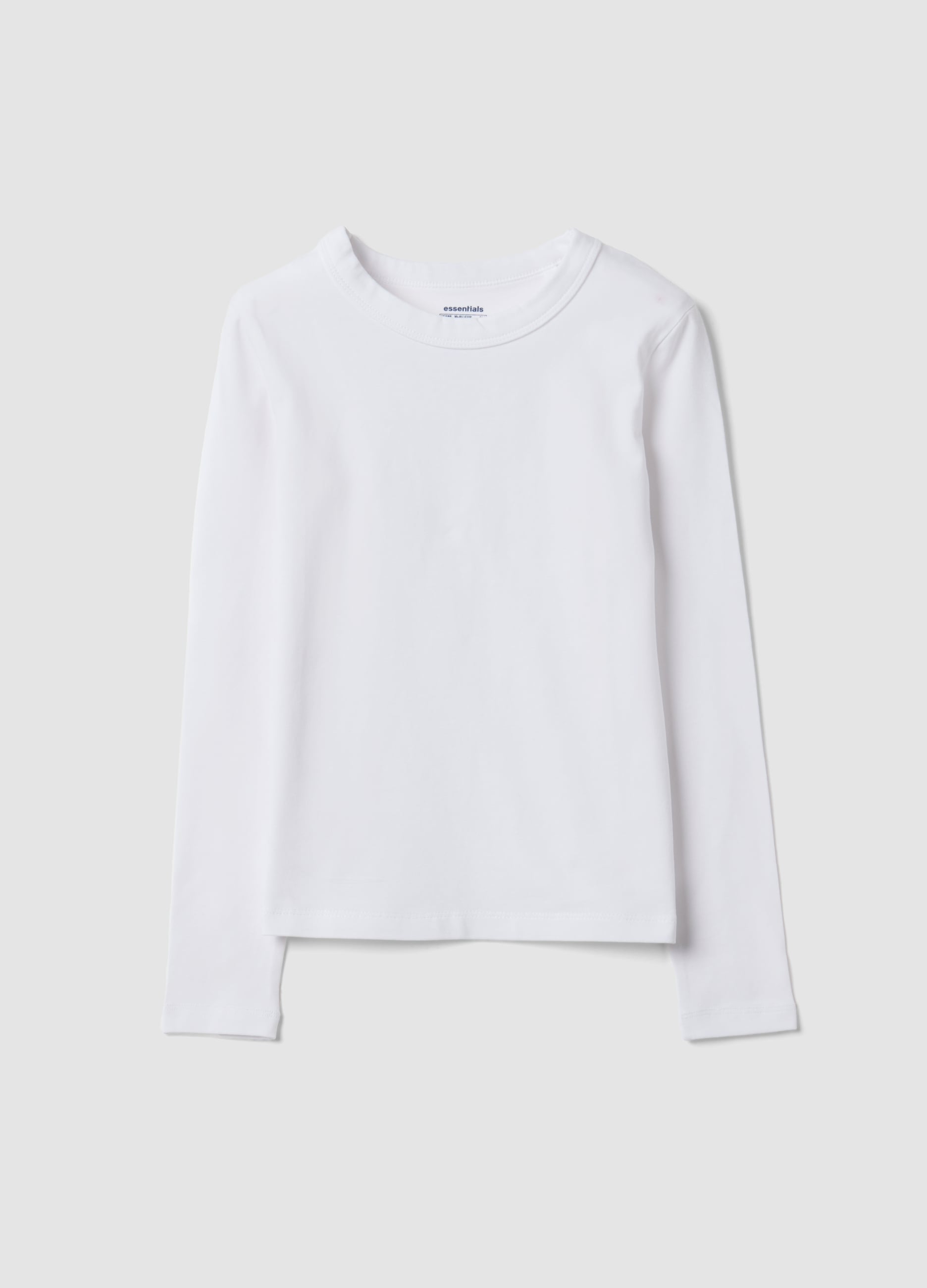 T-shirt Bianca In Cotone Organico E Viscosa Elasticizzato Con Collo A Costine Per Ragazza