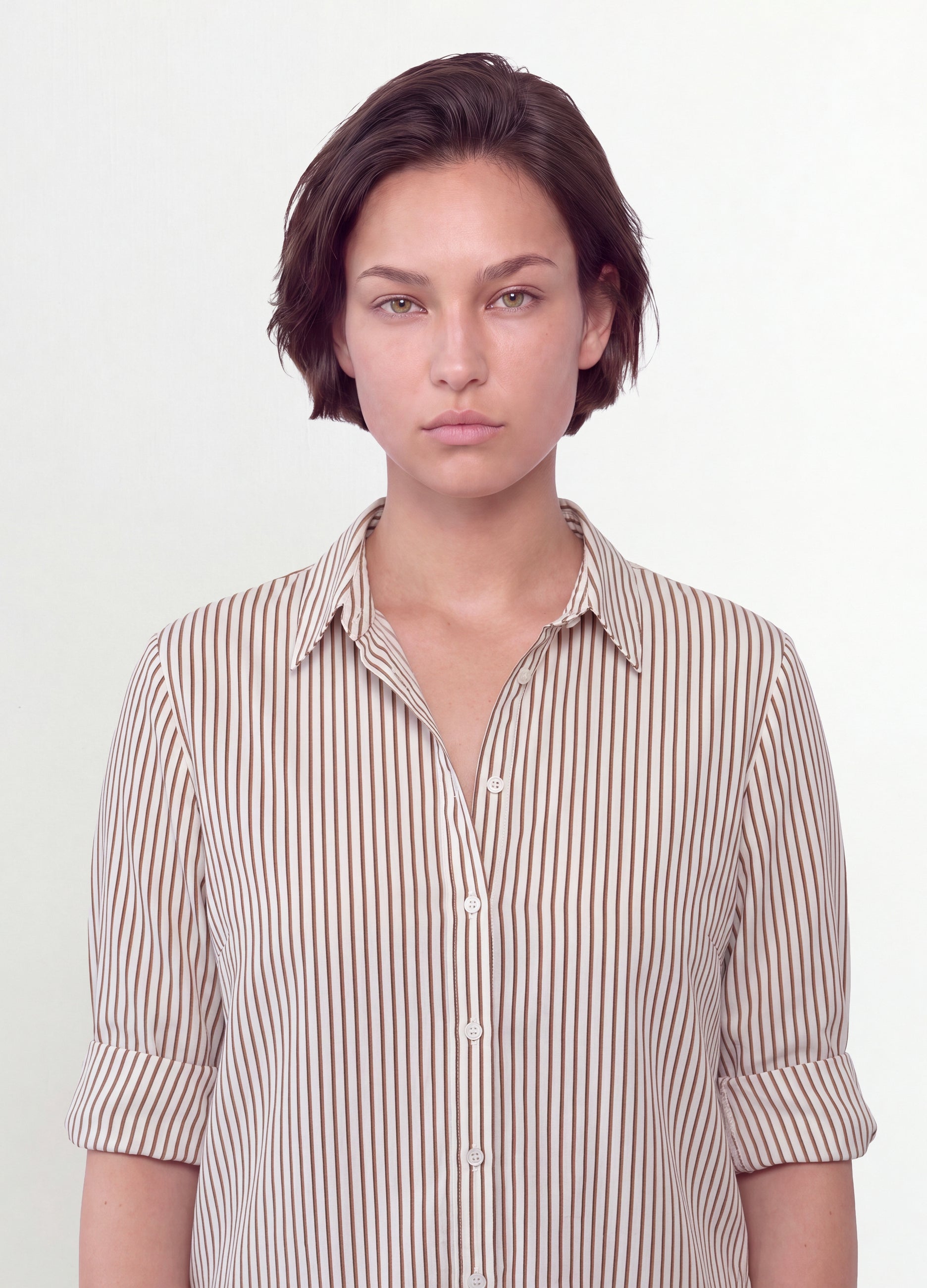 Camicia Bianca A Righe Con Colletto Classico Regular Fit
