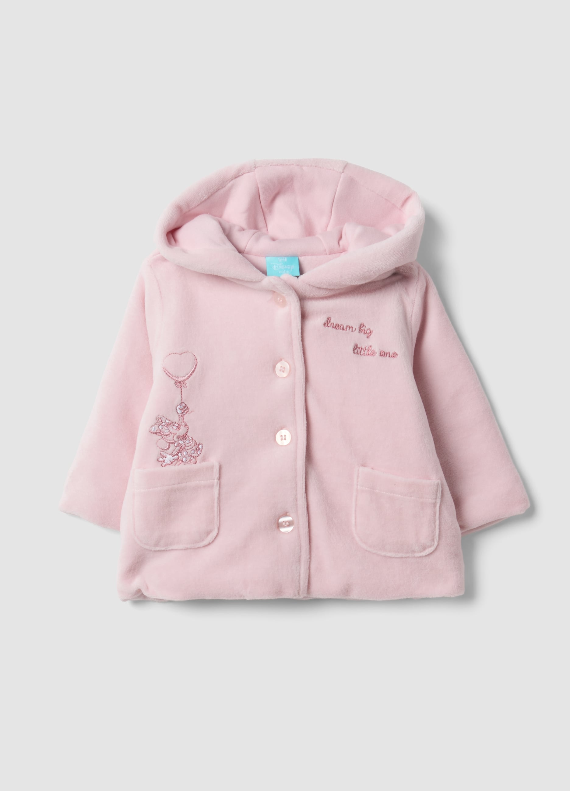 Giacca Rosa Con Cappuccio In Misto Cotone Organico Con Ricamo Minnie Per Neonata