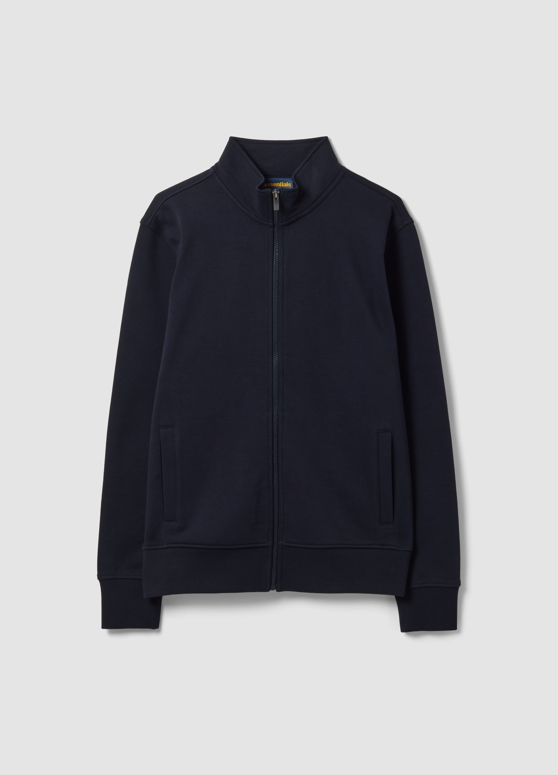 Felpa Blu In Misto Cotone Con Girocollo E Zip Regular Fit