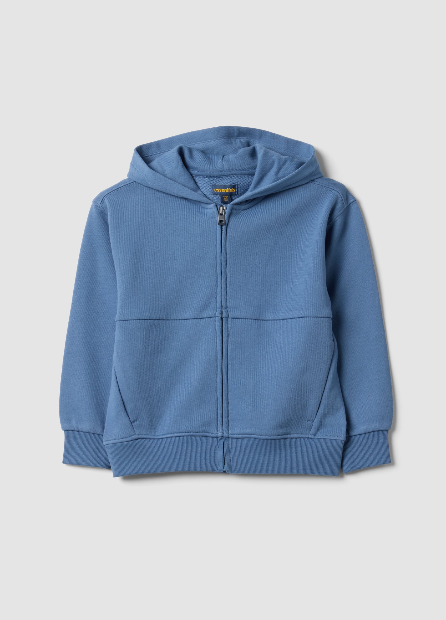 Felpa Azzurra Con Cappuccio In Puro Cotone Organico Over Fit Per Bambino