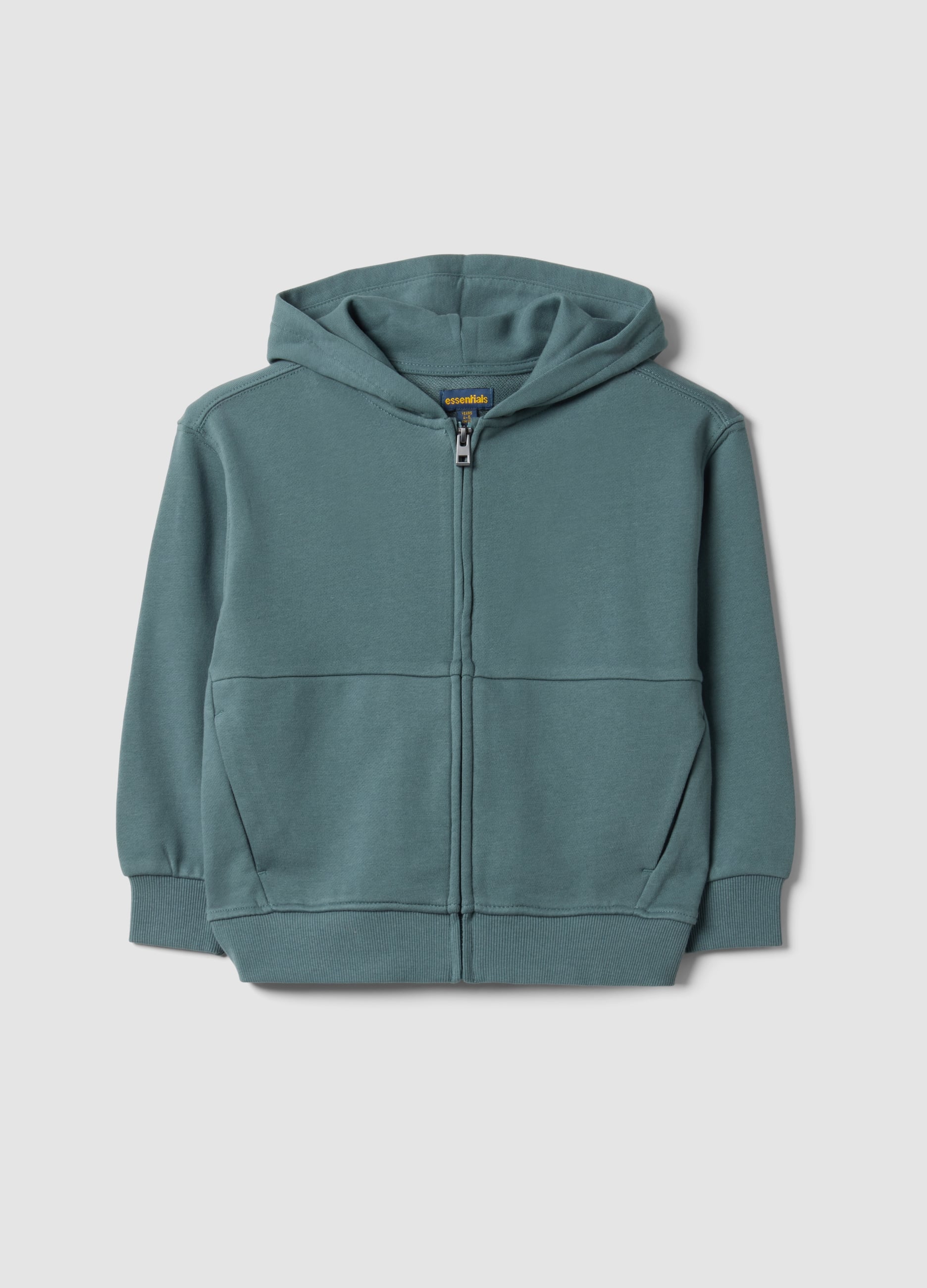 Felpa Verde Con Cappuccio In Puro Cotone Organico Over Fit Per Bambino