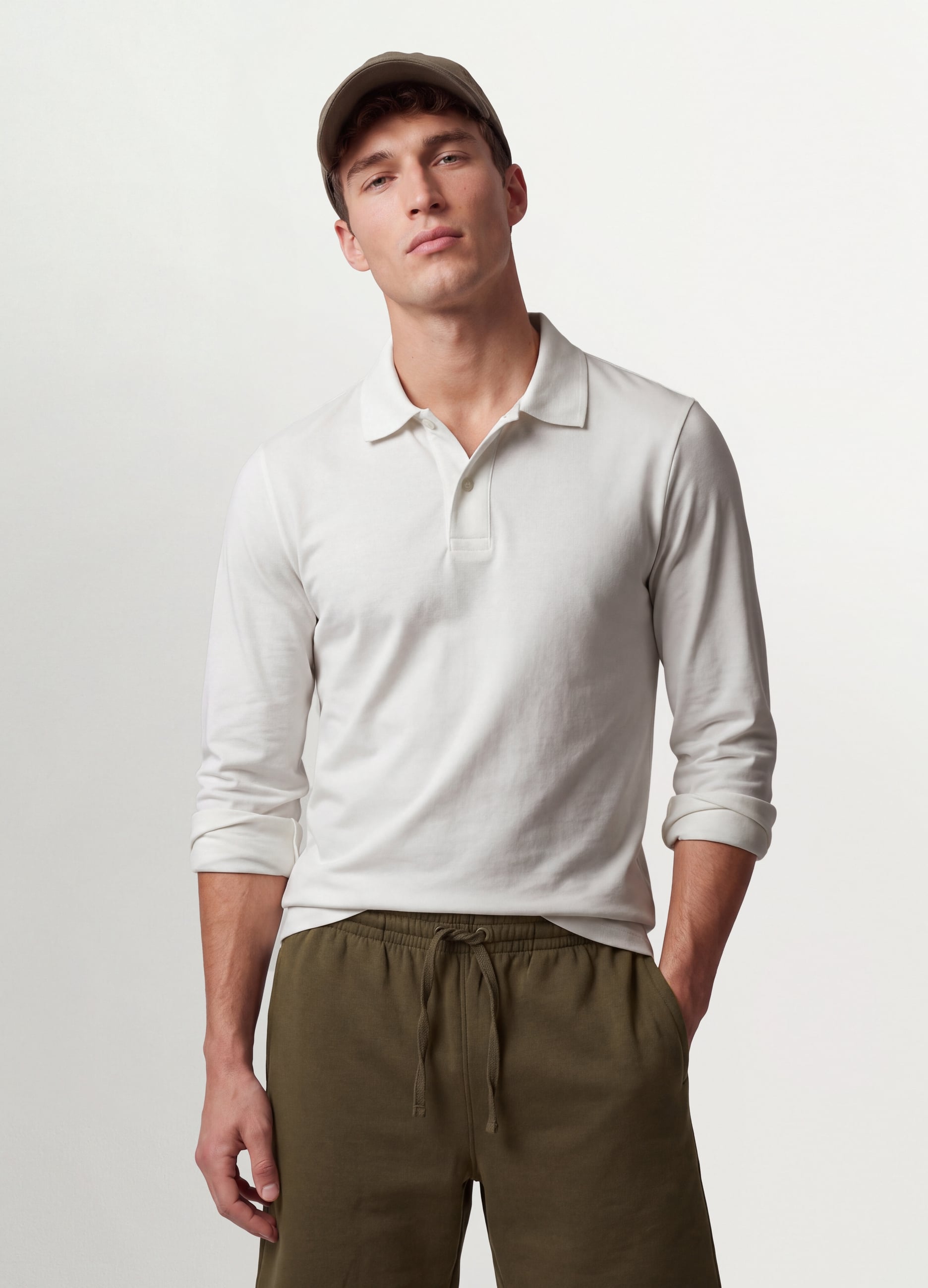 Polo Bianca In Piquet Di Puro Cotone Organico A Maniche Lunghe Regular Fit