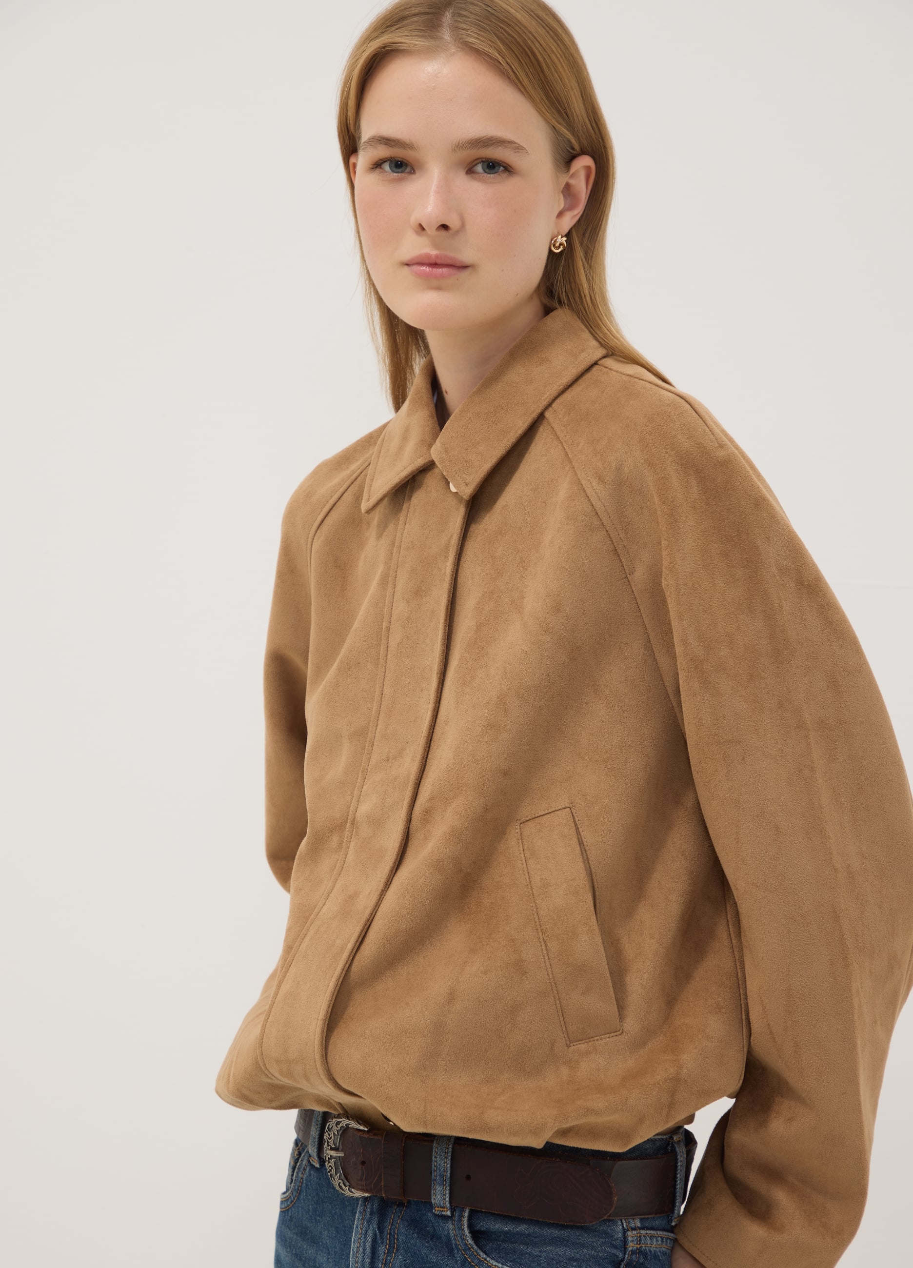 Giubbotto Beige Con Zip E Bottoni Regular Fit