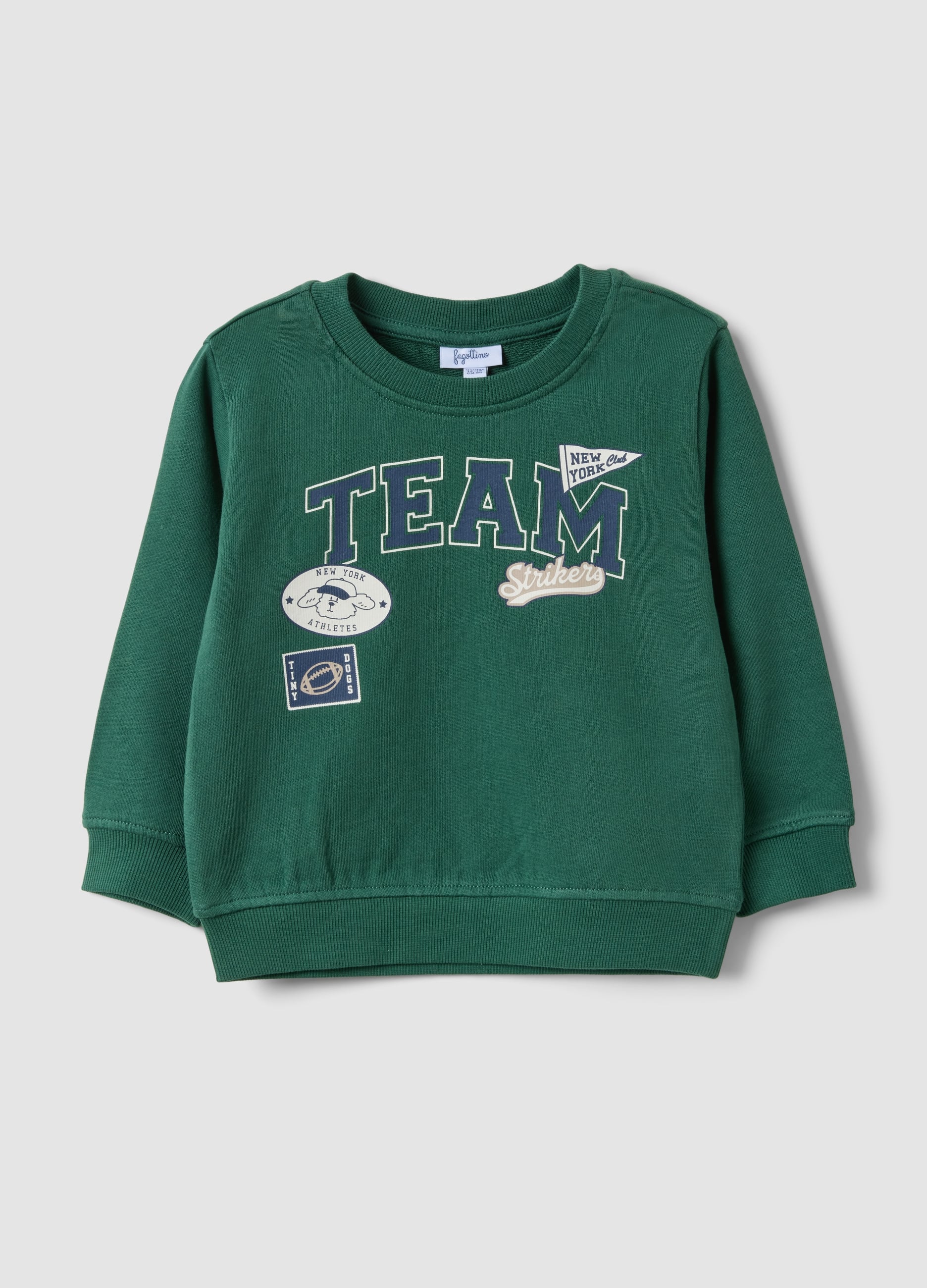 Felpa Verde In Puro Cotone Con Girocollo E Stampa Per Bimbo Regular Fit