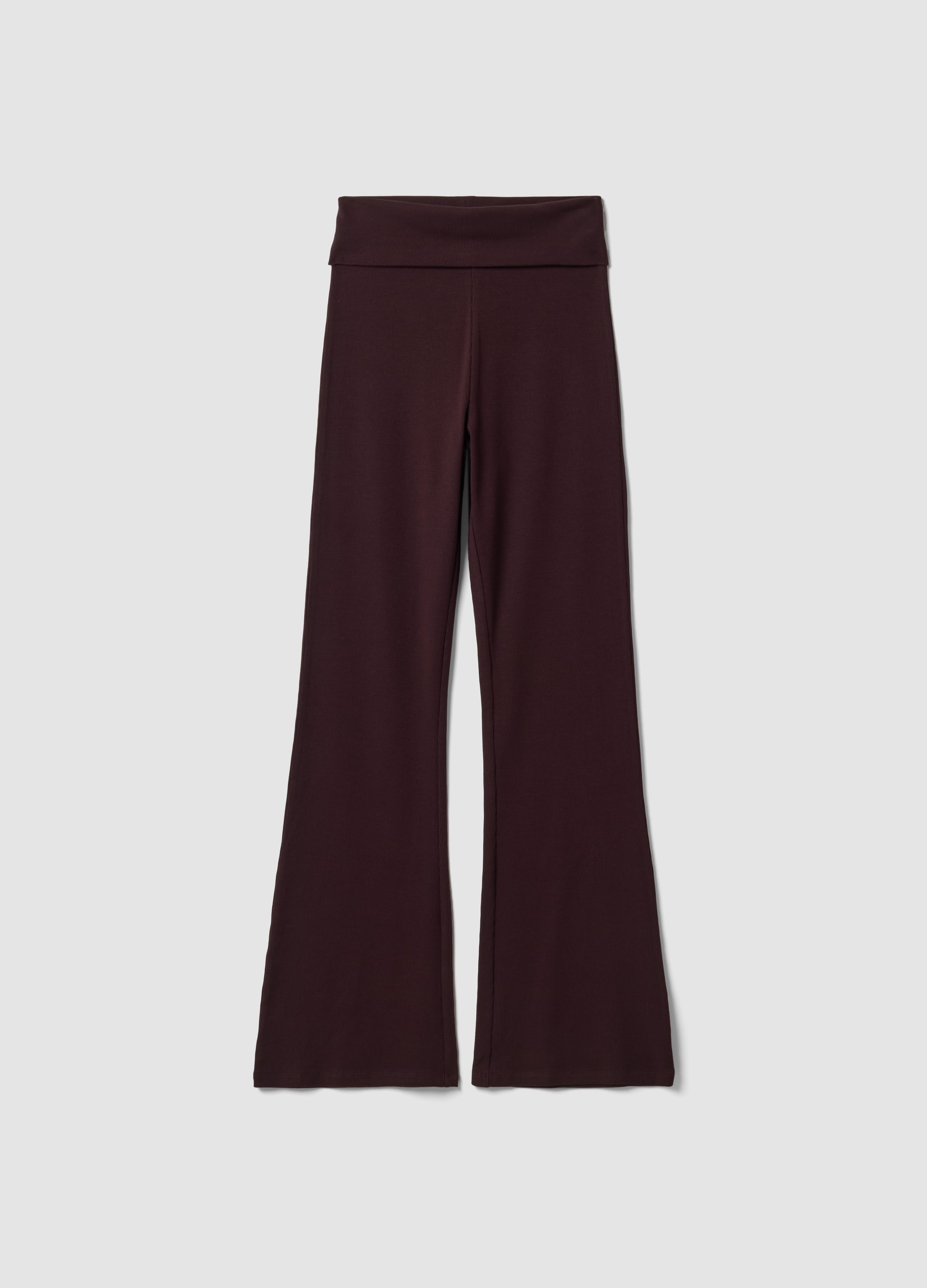 Leggings Marroni Flare Fit In Puro Cotone A Costine