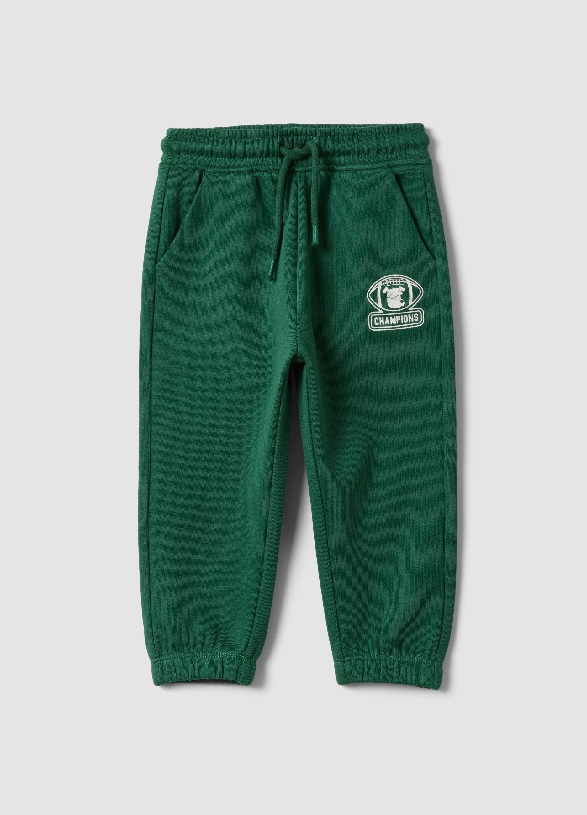 Pantaloni Jogger Verdi In Puro Cotone Organico Con Coulisse Per Bimbo