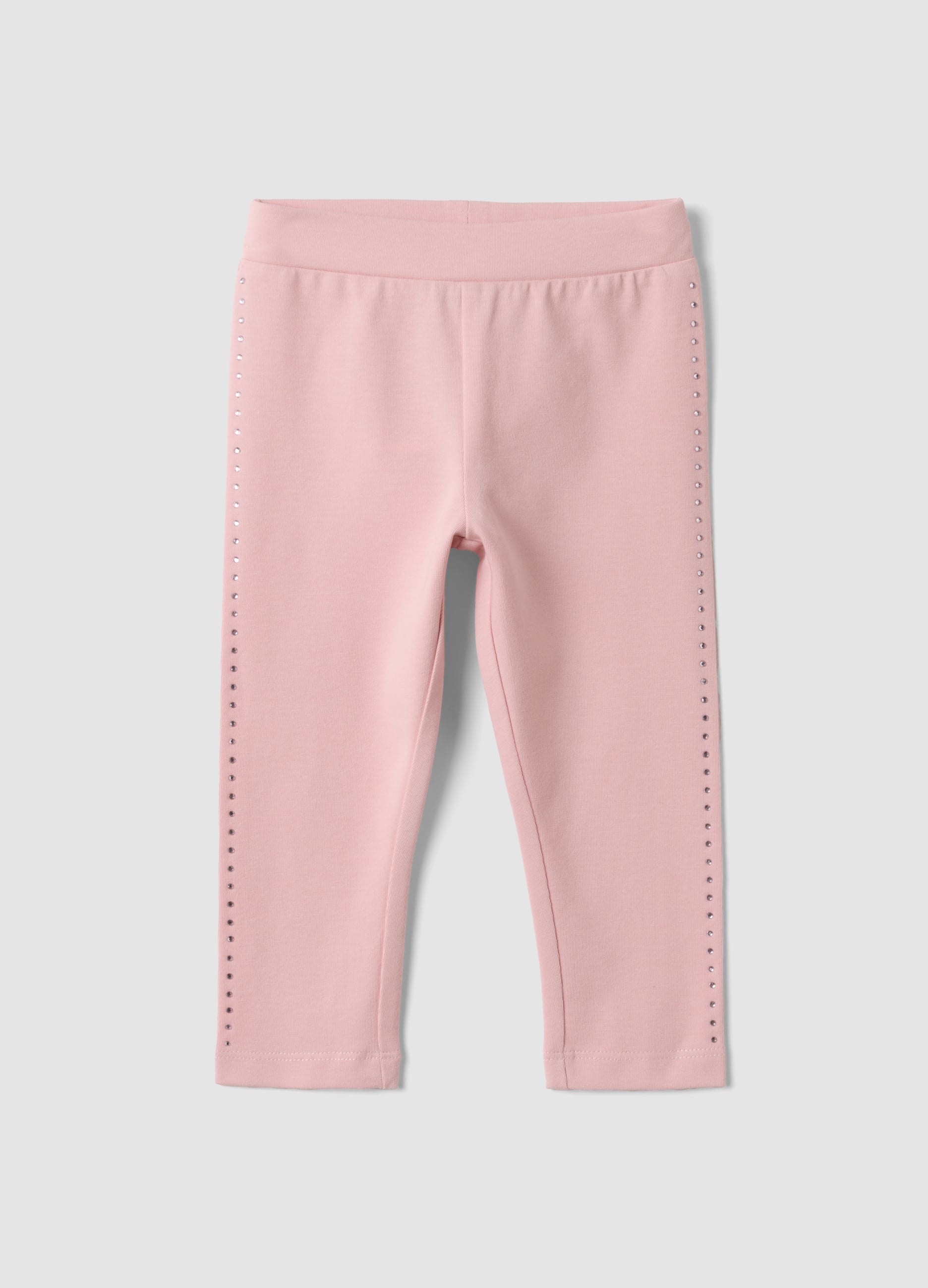 Leggings Rosa In Cotone Organico Elasticizzato Con Strass Per Bimba