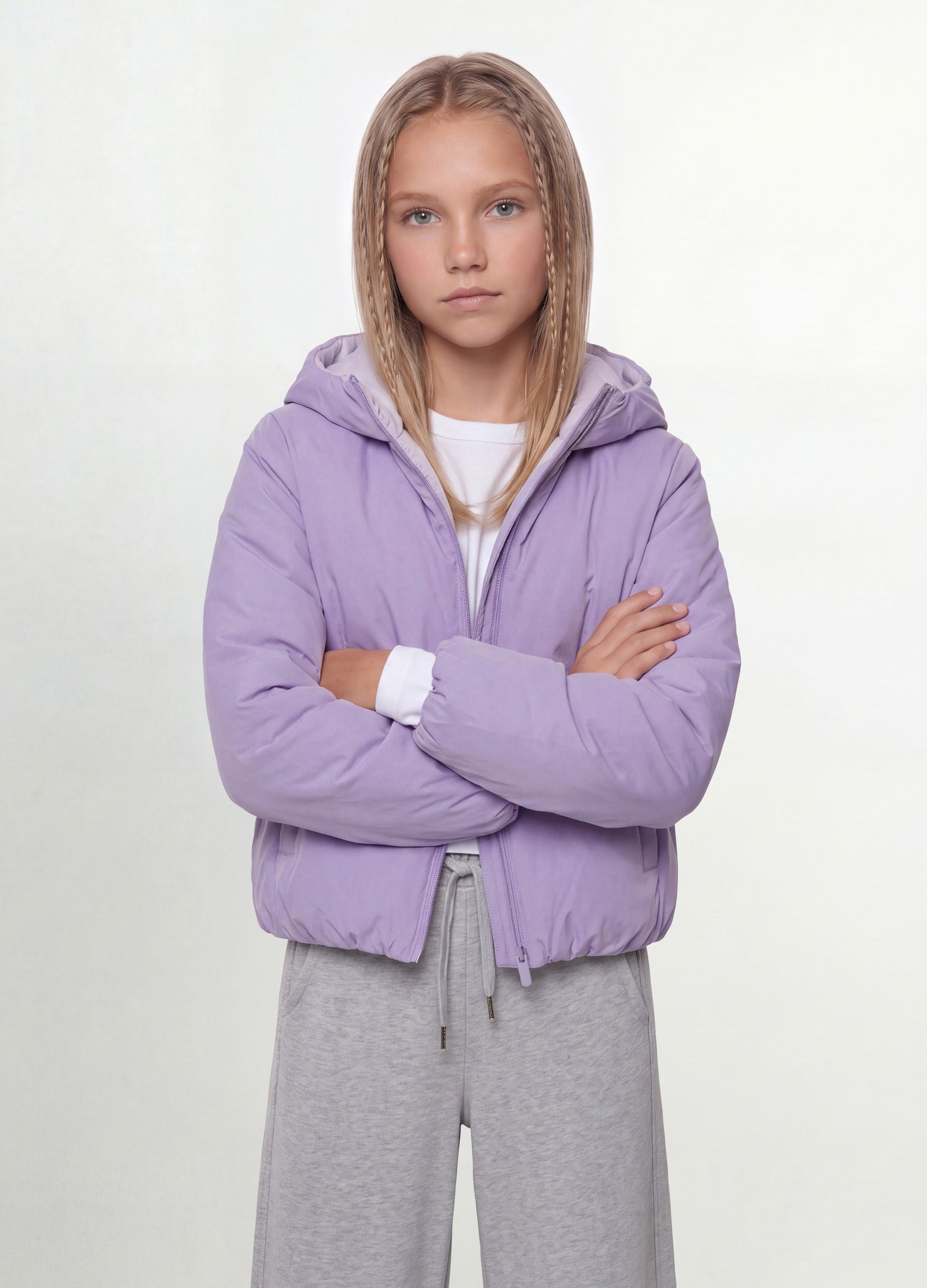 Giacca Ultralight Viola Reversibile Con Cappuccio E Zip Per Ragazza
