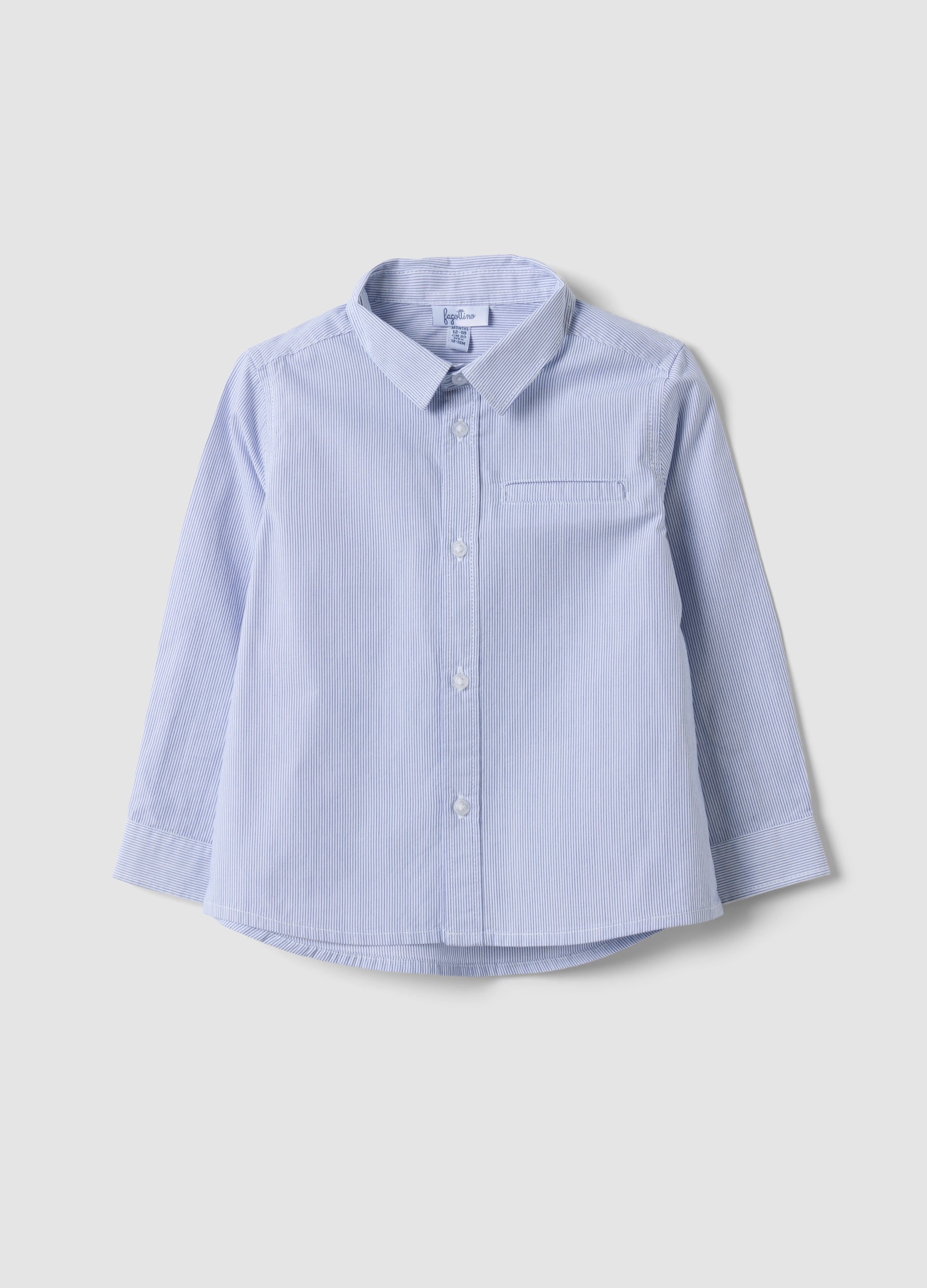Camicia Bianca A Righe In Puro Cotone Con Taschino Per Bimbo