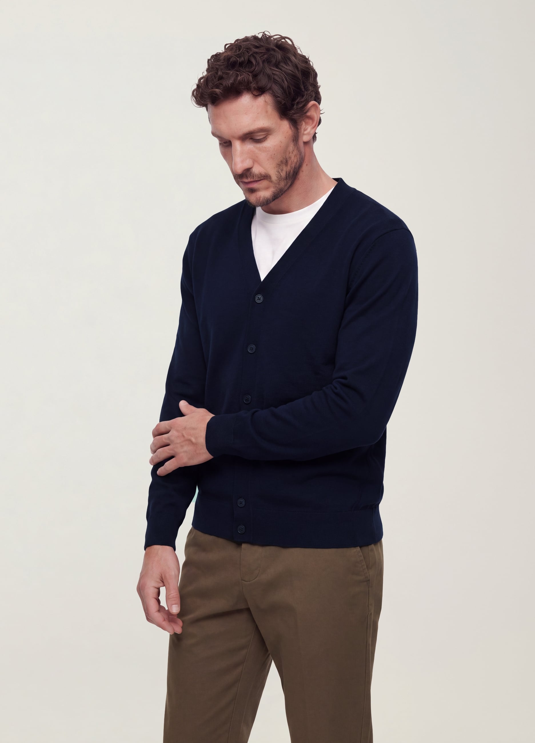 Cardigan Blu In Misto Viscosa Con Scollo A V Regular Fit