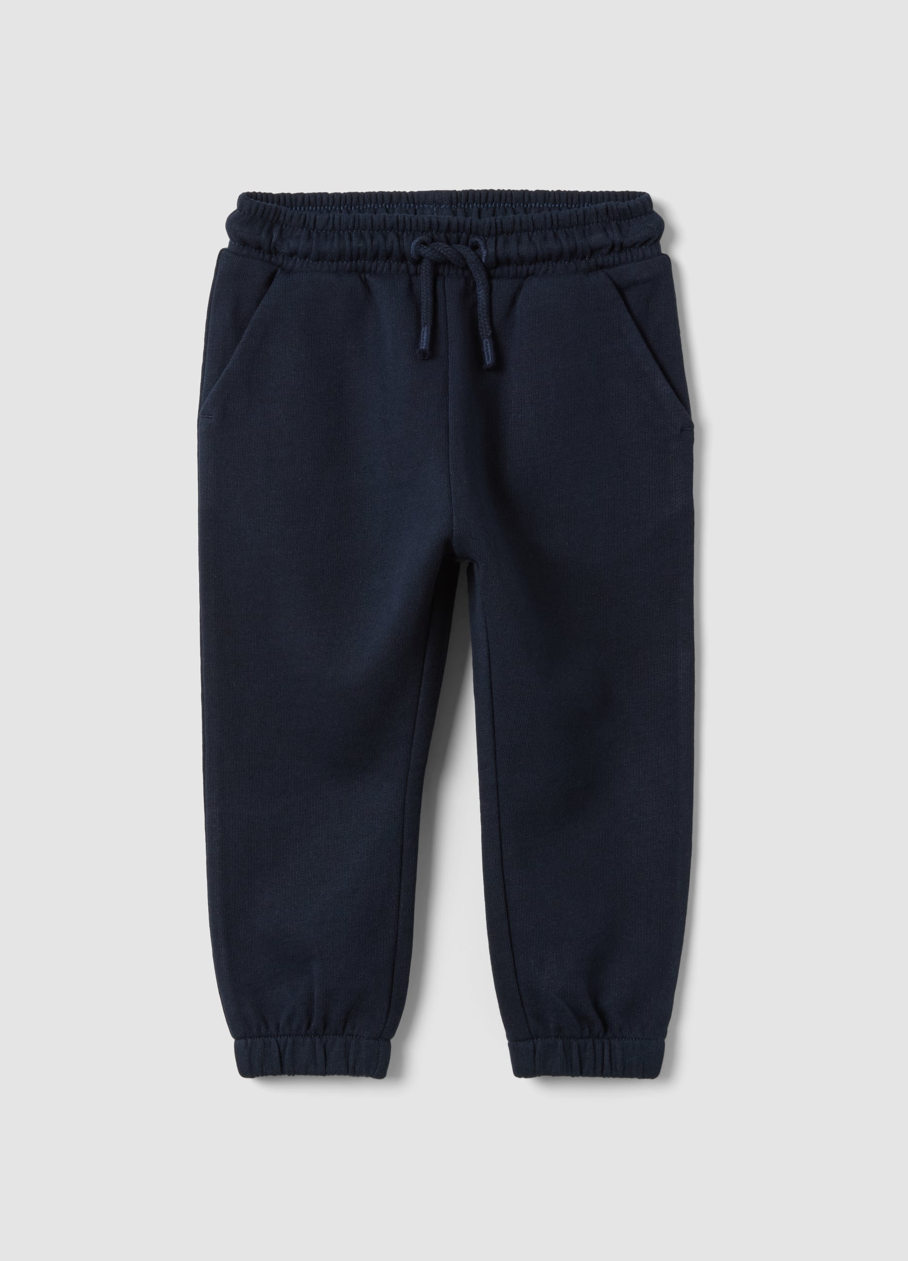 Pantaloni Jogger Blu In Puro Cotone Organico Con Coulisse Per Bimbo