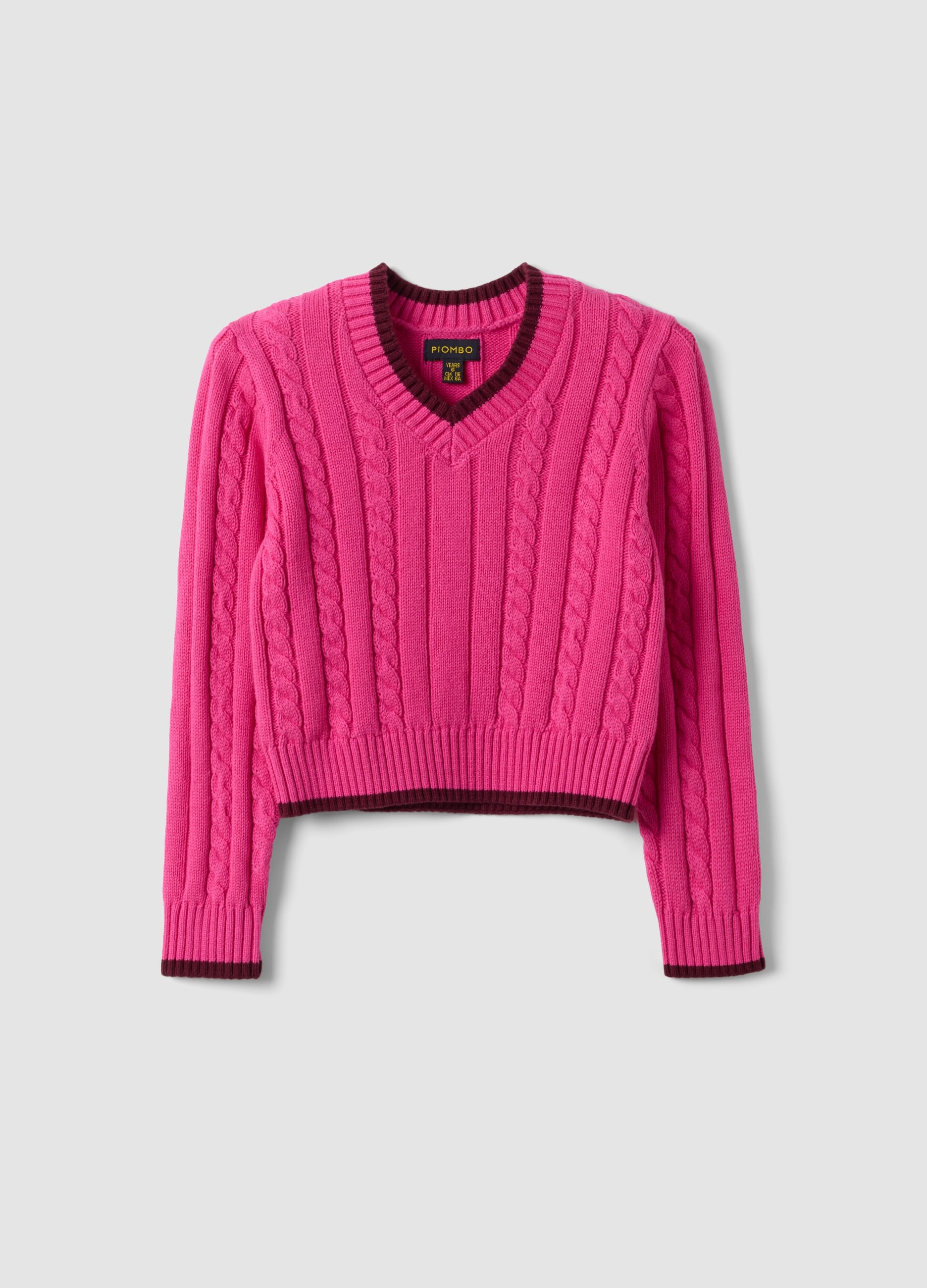 Maglia Rosa In Puro Cotone A Trecce Con Scollo A V Per Bambina