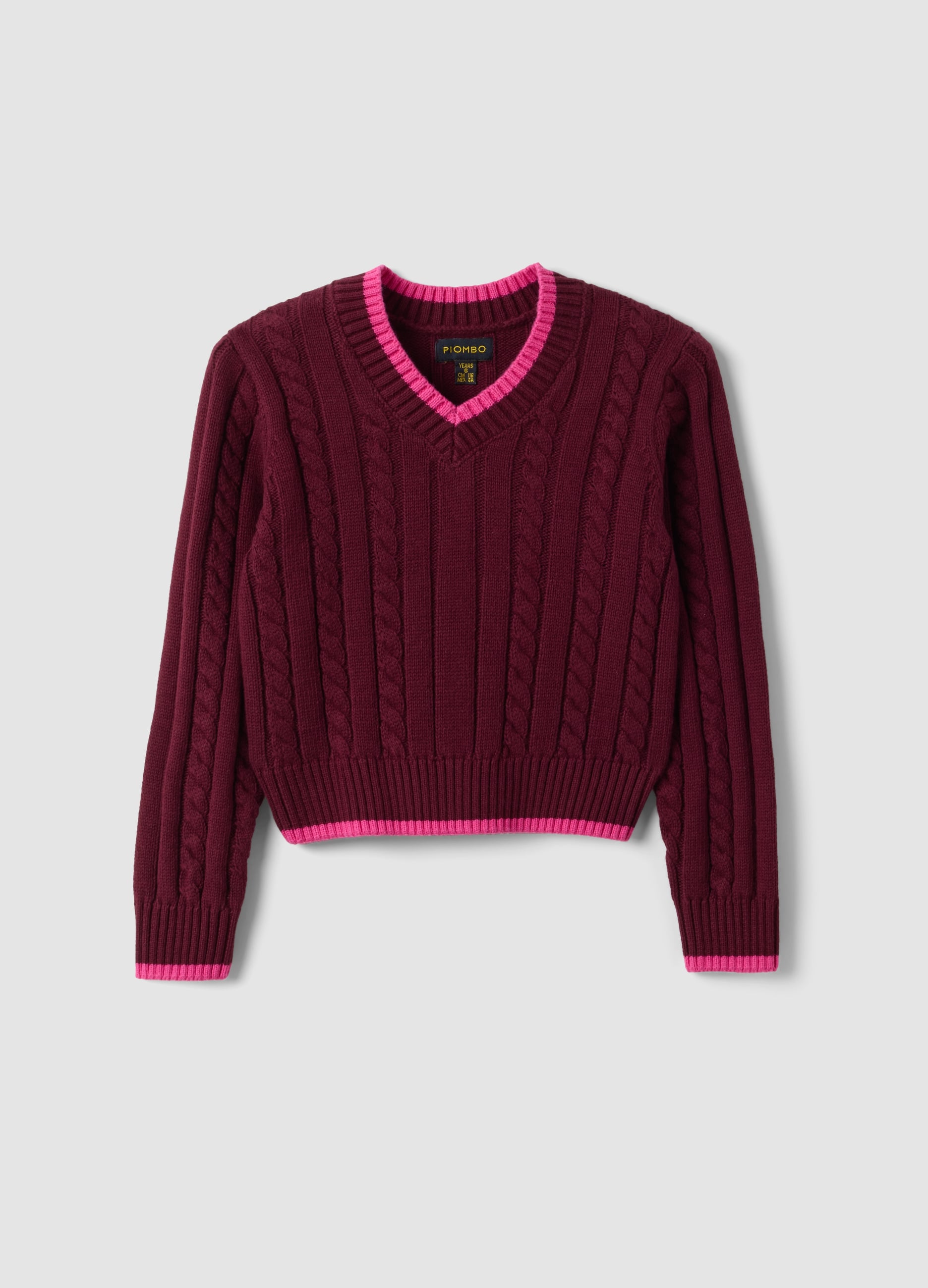 Maglia Rossa In Puro Cotone A Trecce Con Scollo A V Per Bambina