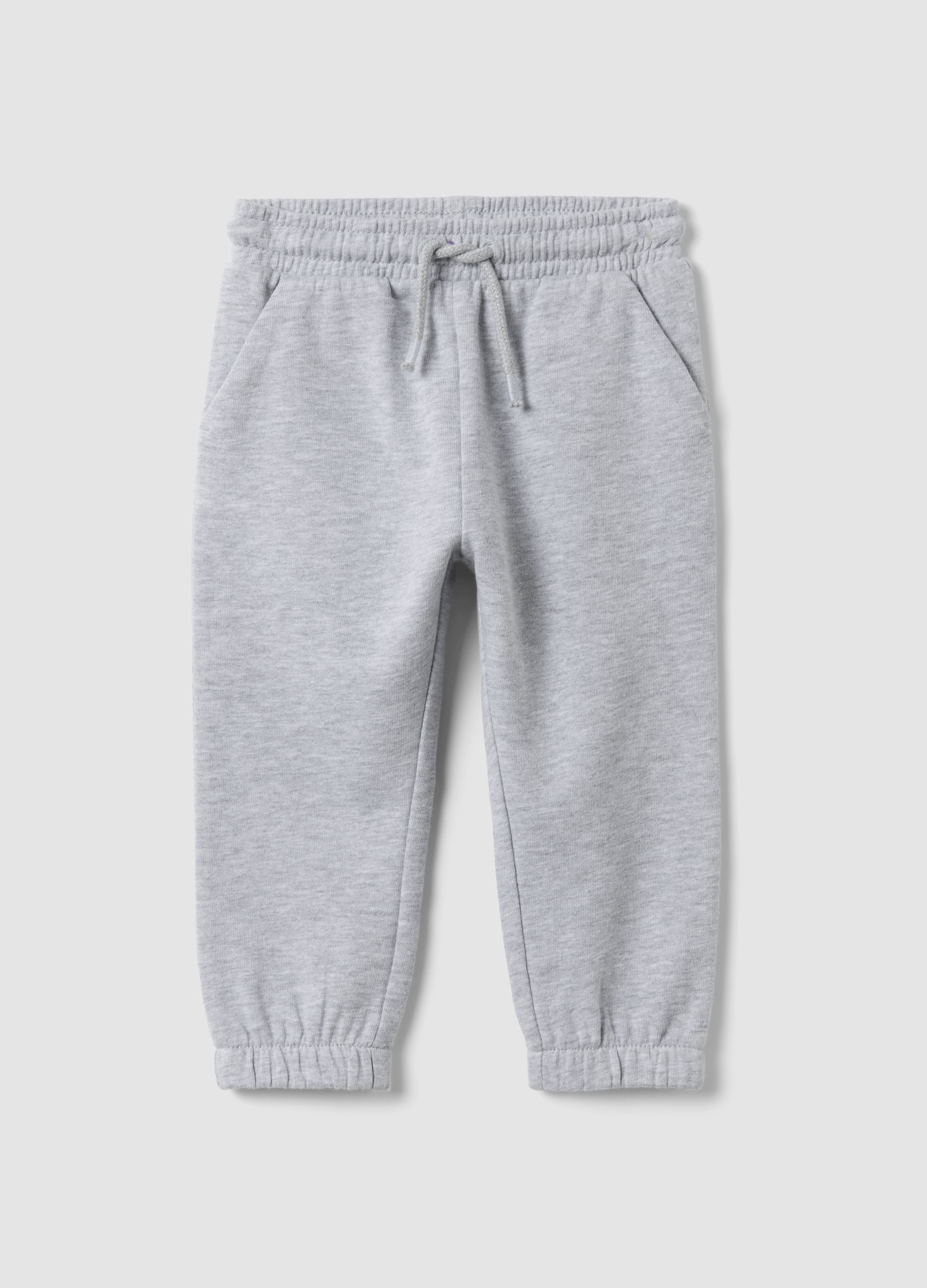 Pantaloni Jogger Grigi In Puro Cotone Organico Con Coulisse Per Bimbo