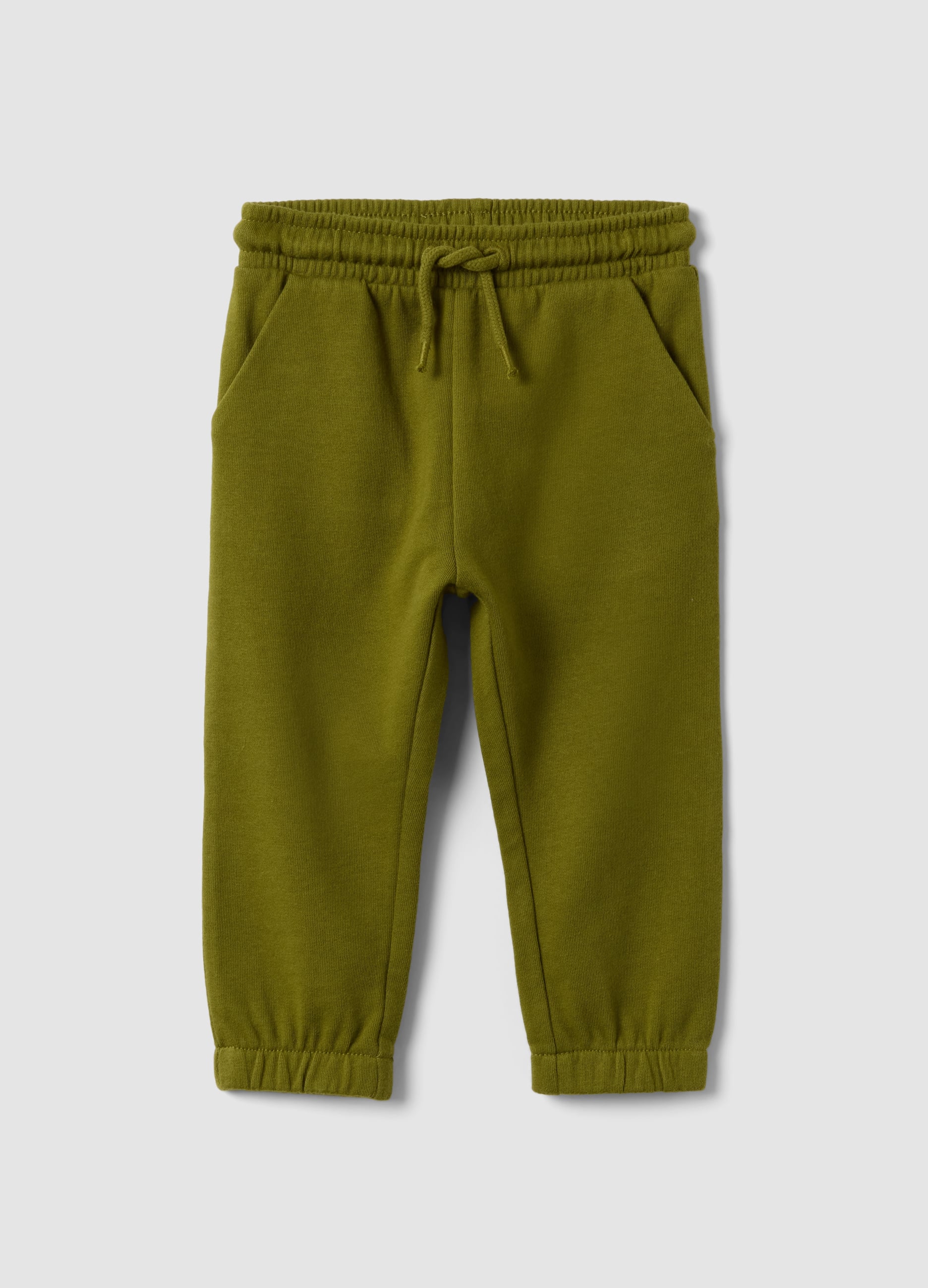 Pantaloni Jogger Verdi In Puro Cotone Organico Con Coulisse Per Bimbo